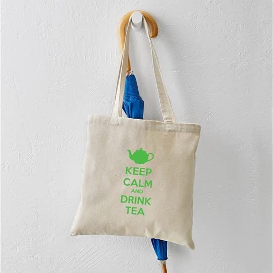 Keep Calm And Drink Tea Tote Bag - Natural Canvas Reusable Shopping Bag for Groceries, Beach, Work & Daily Use