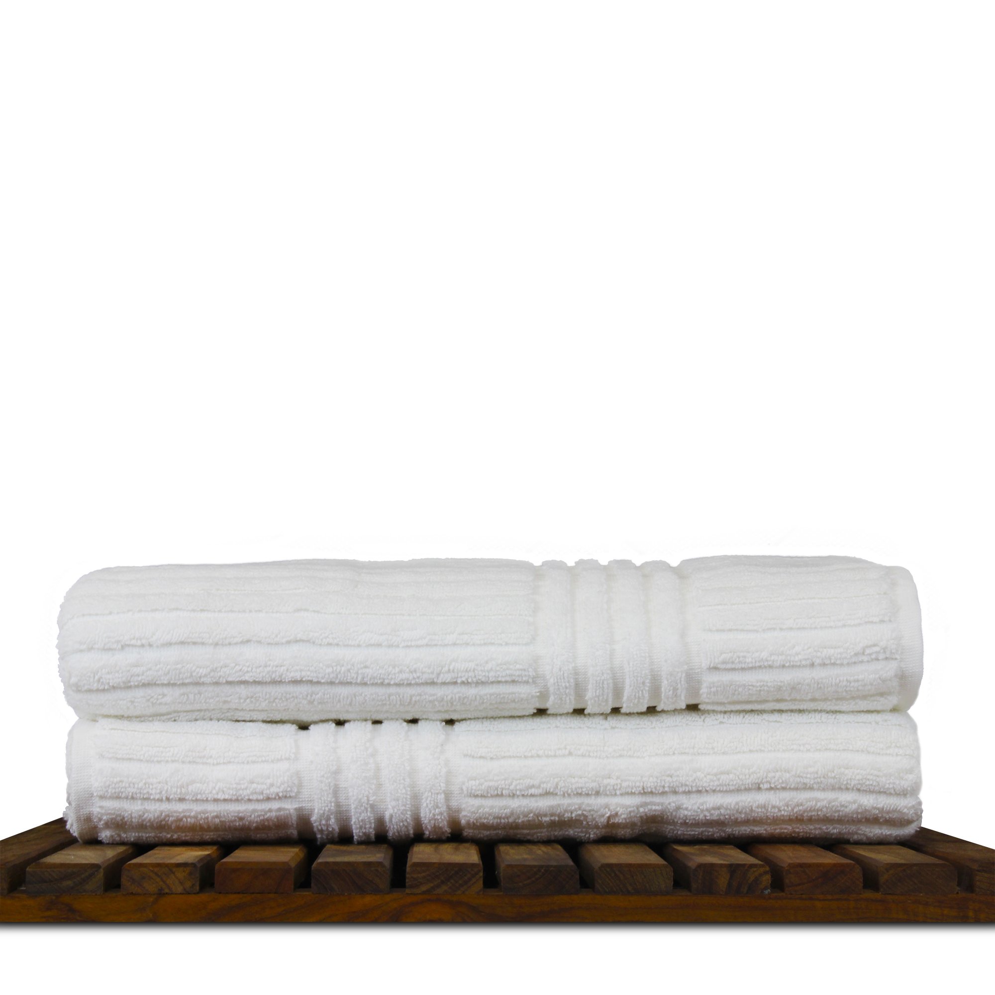 Premium 100% Turkish Cotton Luxury Hotel & Spa Bath Towel Set of 2 - Soft Ribbed Channel Design for Ultimate Comfort - Perfect for Bathrooms, Spas & Gifts (White)