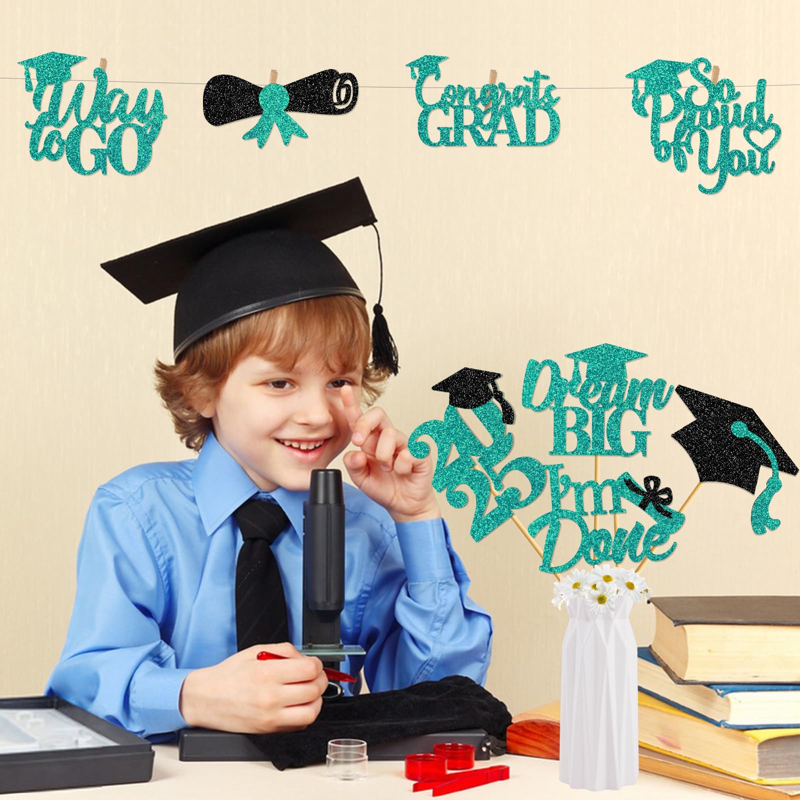 24Pcs Graduation Centerpiece Sticks - Teal Blue 2024 Graduation Party Decorations for Tables, Commencement Ceremony & School Events - Perfect for Graduation Party, Banquet, and Home Decor