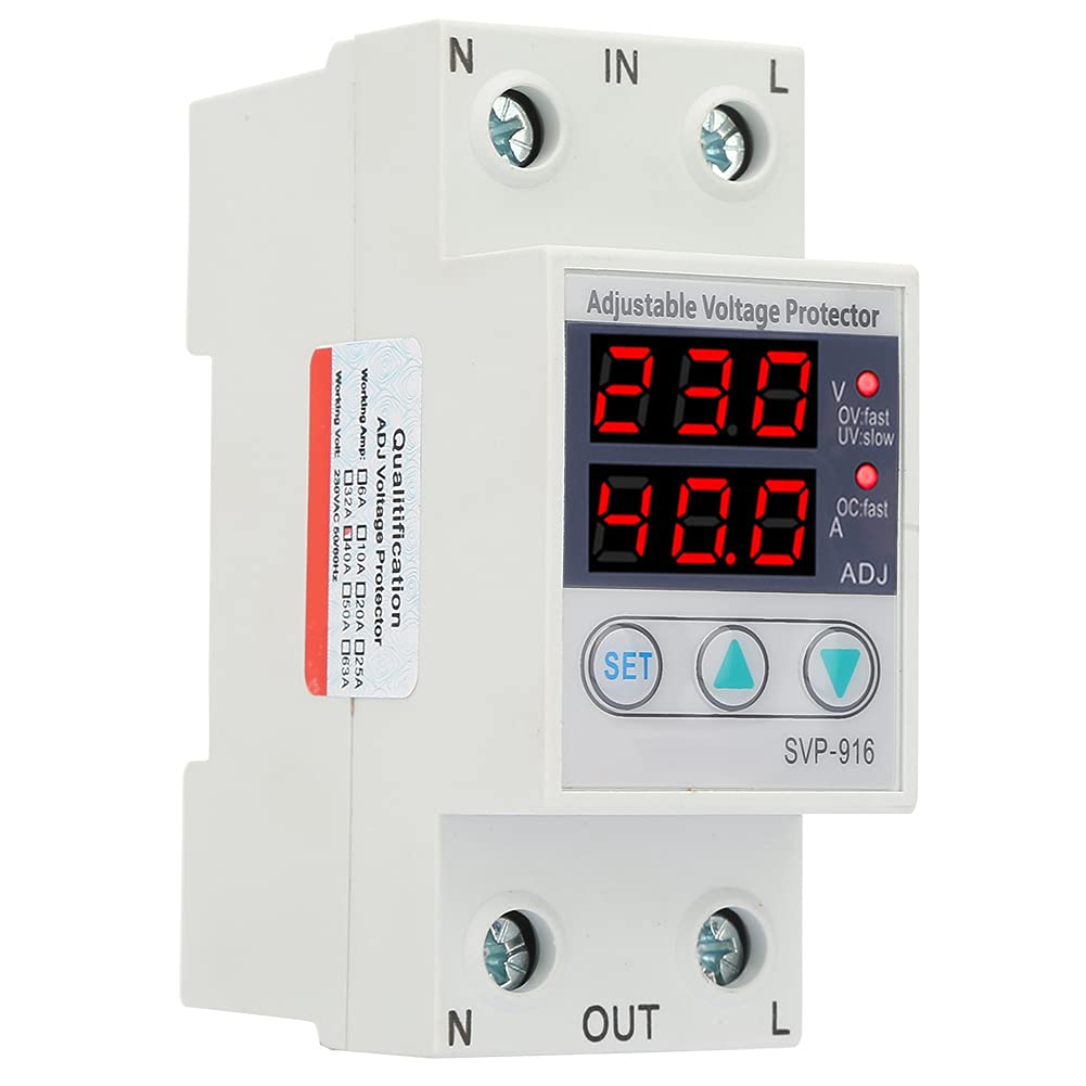 Fafeicy 40A 230VAC Single Phase Adjustable Over Voltage Under Voltage Current Protector - Reliable Power Protection for Home Appliances, HVAC Systems & Industrial Equipment