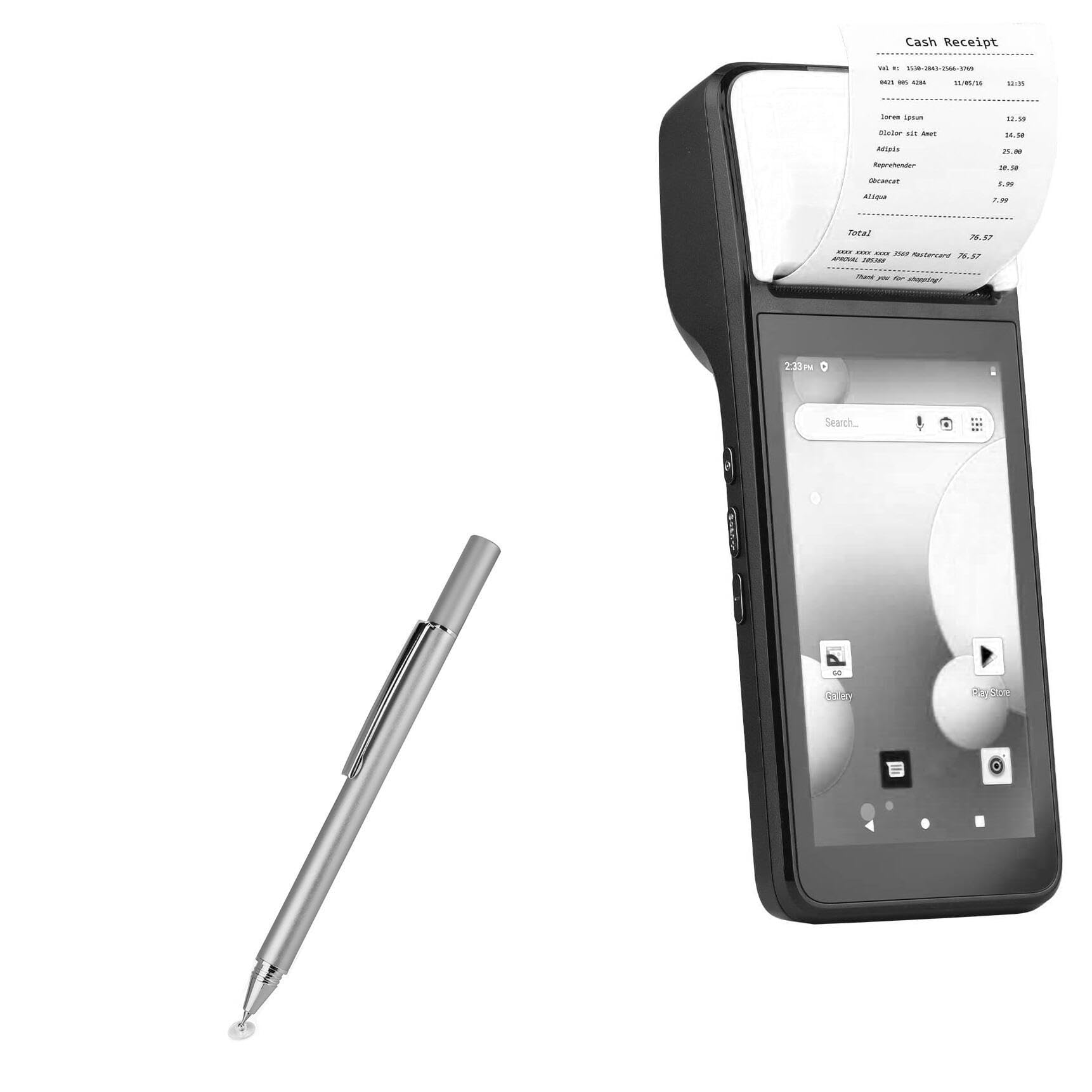 BoxWave FineTouch Capacitive Stylus Pen - 5 Inch Precise Stylus for Bisofice Handheld 3G POS Receipt Printer - Metallic Silver - Perfect for Retail, Hospitality & Mobile Payment Systems