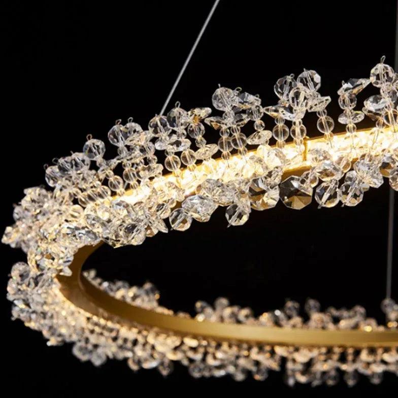 Crystal Beaded Modern Pendant Light Fixture - Elegant Ring Design for Dining Room, Kitchen Island & Bedroom Lighting