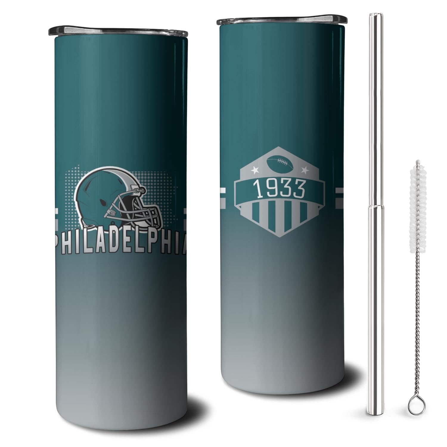 Philadelphia Eagles Insulated 20oz Tumbler with Lid & Straw - Double-Wall Vacuum Stainless Steel Travel Coffee Mug - Keeps Drinks Hot/Cold for 12+ Hours - Perfect for Football Games, Office & Outdoor Activities