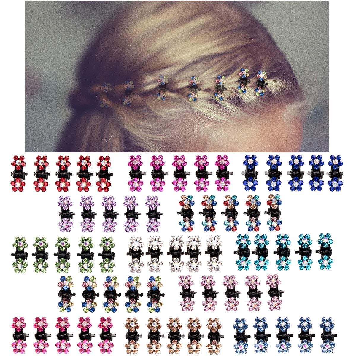 12 Pcs Mini Crystal Flower Hair Clips for Women & Girls - Non-Slip Hair Claw Clamps - Elegant Hair Accessories for Parties, Weddings & Daily Wear