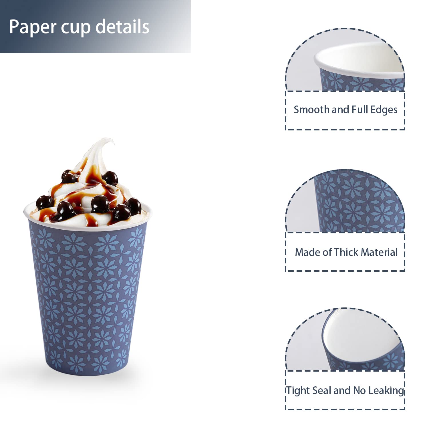 240 Pack 12 oz Disposable Paper Cups - Navy Floral Design Hot & Cold Beverage Drinking Cups for Coffee, Tea, Juice - Perfect for Home, Office, Restaurant, Parties & Events - Ideal for Daily Use, Entertaining Guests & Catering Services