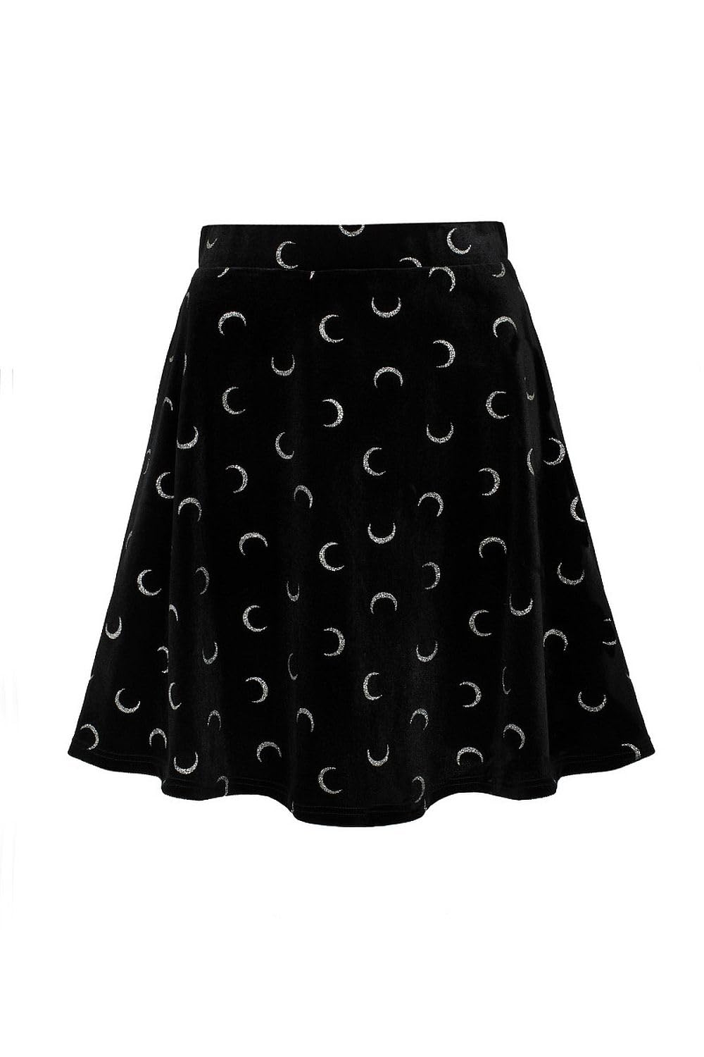 Hell Bunny Misty Moon Black Velvet Glittery Crescent Skirt - Vintage Gothic A-Line Skirt for Women | Perfect for Halloween, Cosplay & Retro Fashion Outfits