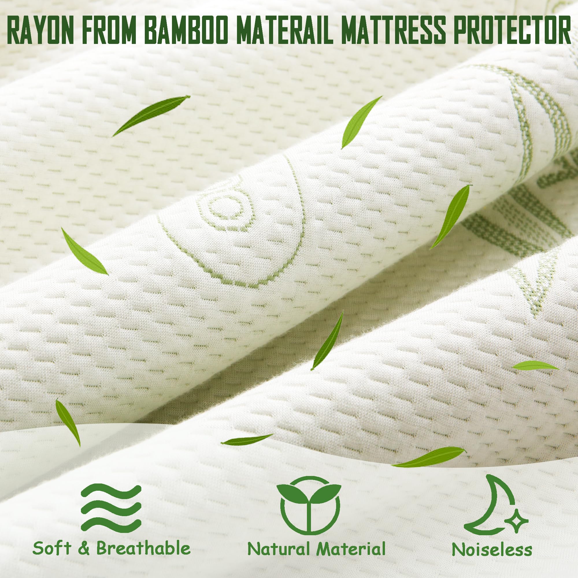 King Size Waterproof Mattress Protector - Premium Cooling Bamboo Viscose Mattress Pad | Breathable, Noiseless & Machine Washable | 21