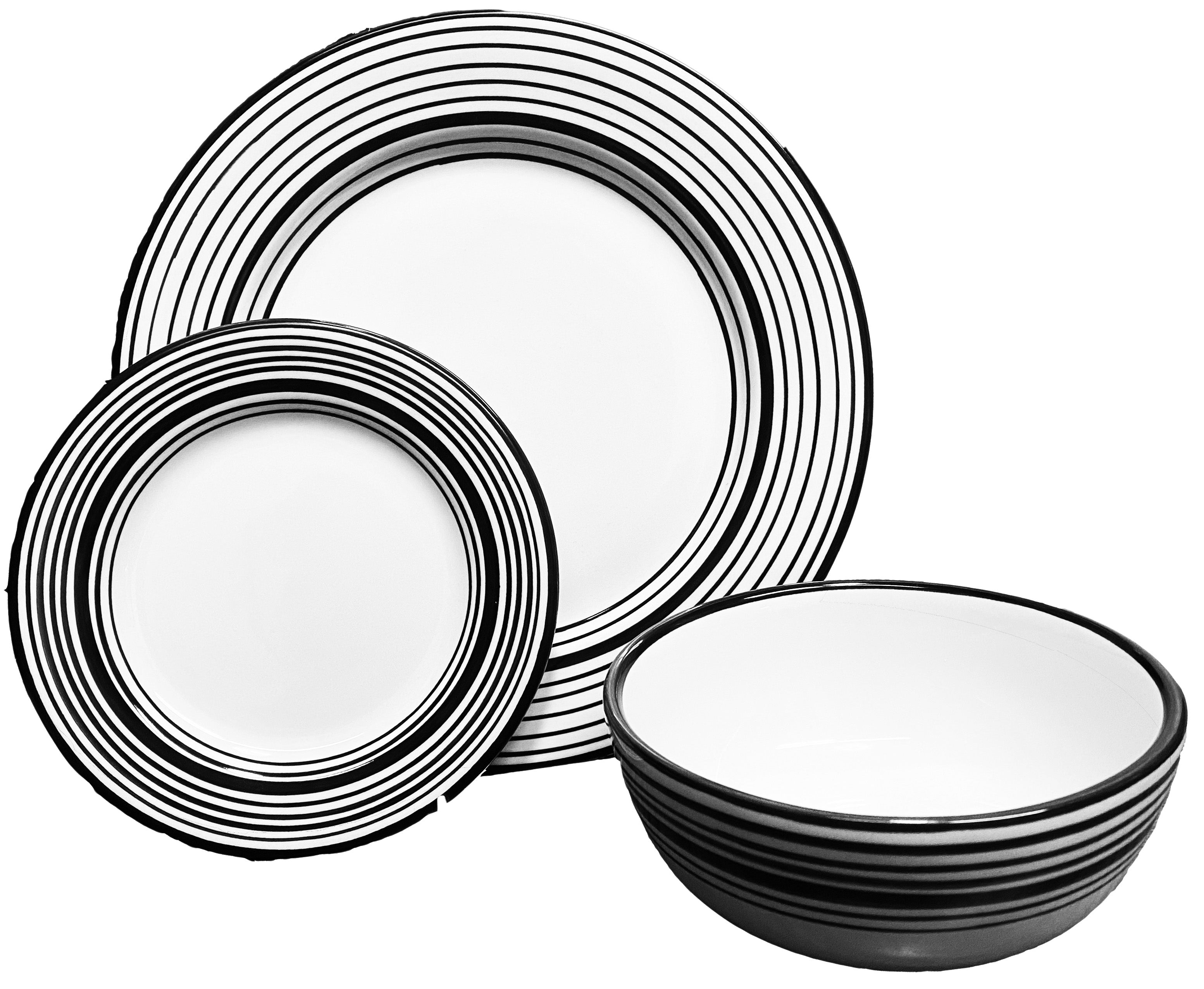 12-Piece Tuxedo Dinnerware Set - Elegant White & Black Porcelain Plates, Bowls & Cups for Formal Dining, Dinner Parties & Special Occasions