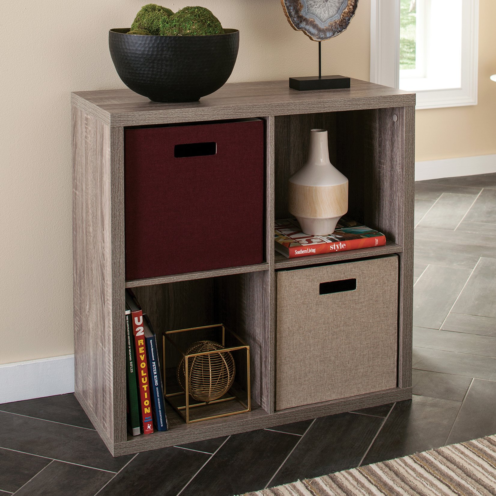 ClosetMaid 4-Cube Storage Organizer Shelf with Back Panel - Easy Assembly Wooden Bookshelf in Weathered Gray for Bedroom, Living Room & Office Organization