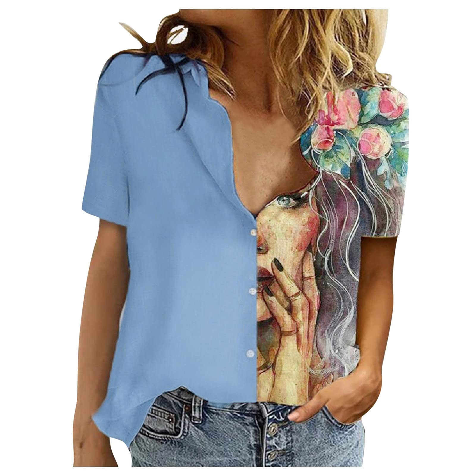 Plus Size Women's Casual Button Down Shirt - V Neck Long & Short Sleeve Polyester Blouse Tunic Tops for Work, Office & Everyday Wear