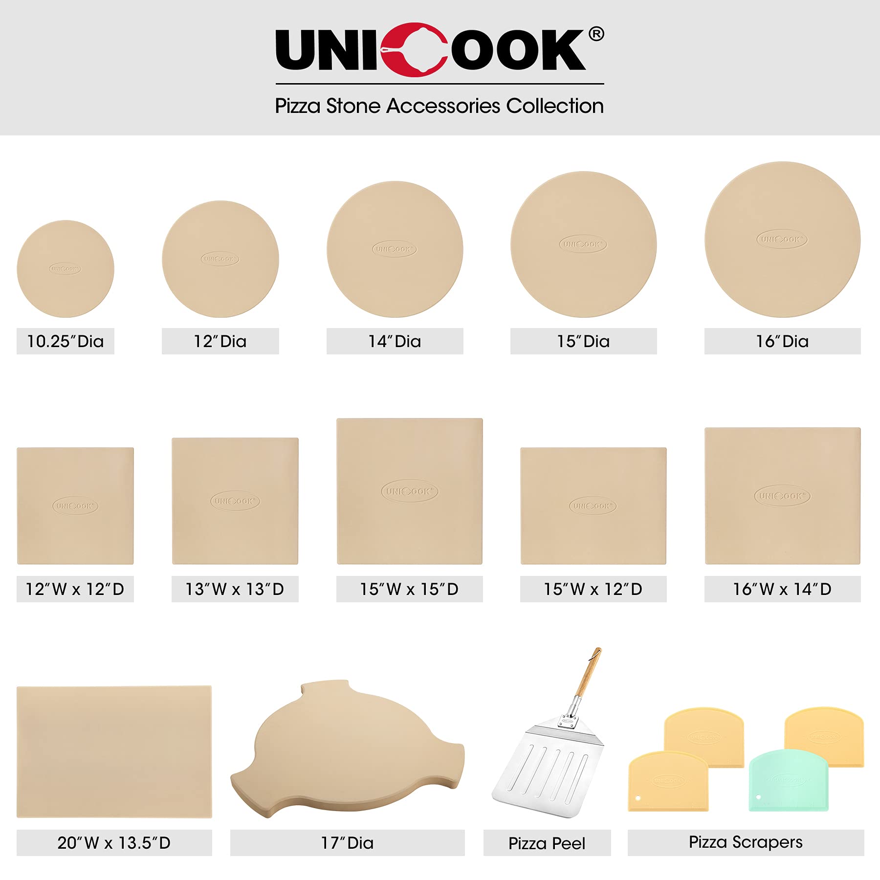Unicook 15 x 12 Inch Cordierite Pizza Stone for Oven & Grill - Heavy Duty Thermal Shock Resistant Baking Stone for Pizza, Bread, Cookies - Perfect for Home Kitchens & Outdoor BBQ Cooking