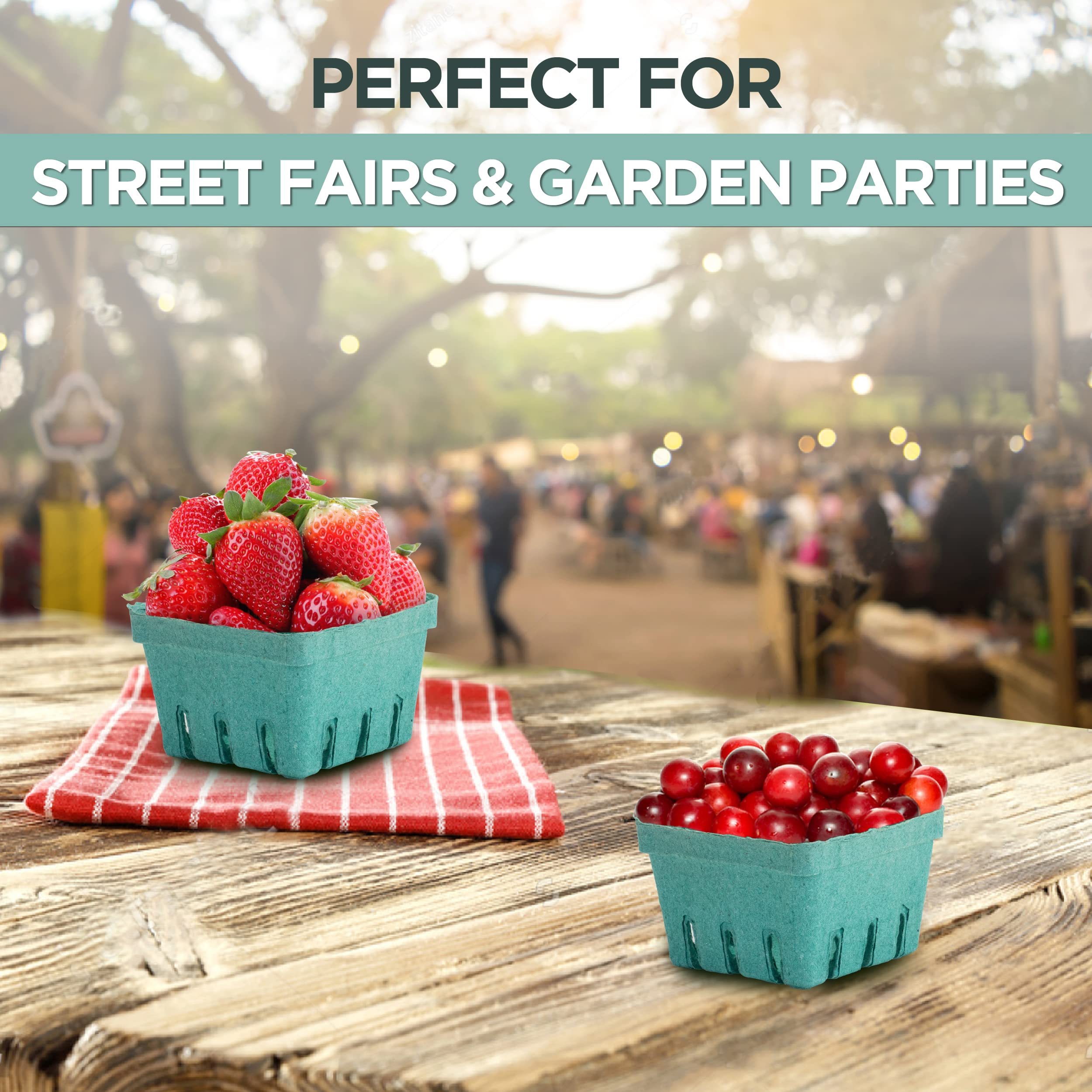 [250 Pack] Eco-Friendly Green Molded Pulp Berry Baskets - Ventilated Produce Containers for Strawberries, Blueberries & Vegetables | Perfect for Farmers Markets, Grocery Stores & Backyard Parties | Sustainable Packaging Solution for Fresh Fruit Display & Picnic Serving