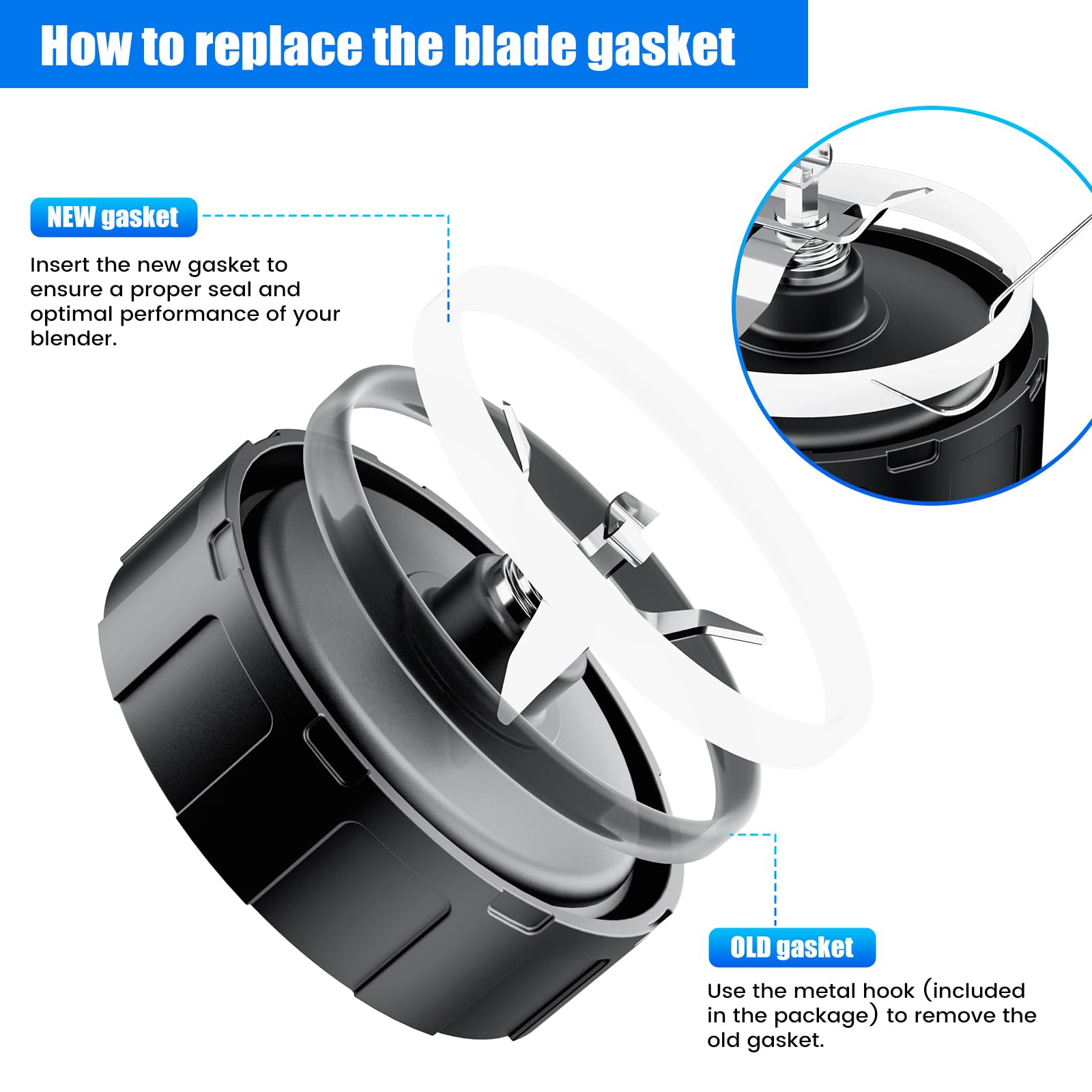 Ninja Blender Replacement Blade - 7 Fins Blade Assembly Compatible with Auto iQ BL482_30, CT680, BL492_30, BN801, BL2012 - Perfect for Smoothies, Juicing & Food Prep