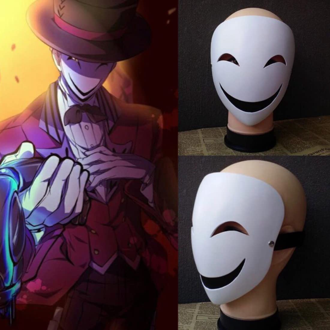 CAFELE Japanese High-Rise Invasion Cosplay Mask - White Smile Sniper Mask from Tenkuu Shinpan Anime | Perfect for Halloween, Cosplay Events & Anime Conventions | Great for Themed Parties & Photography Props