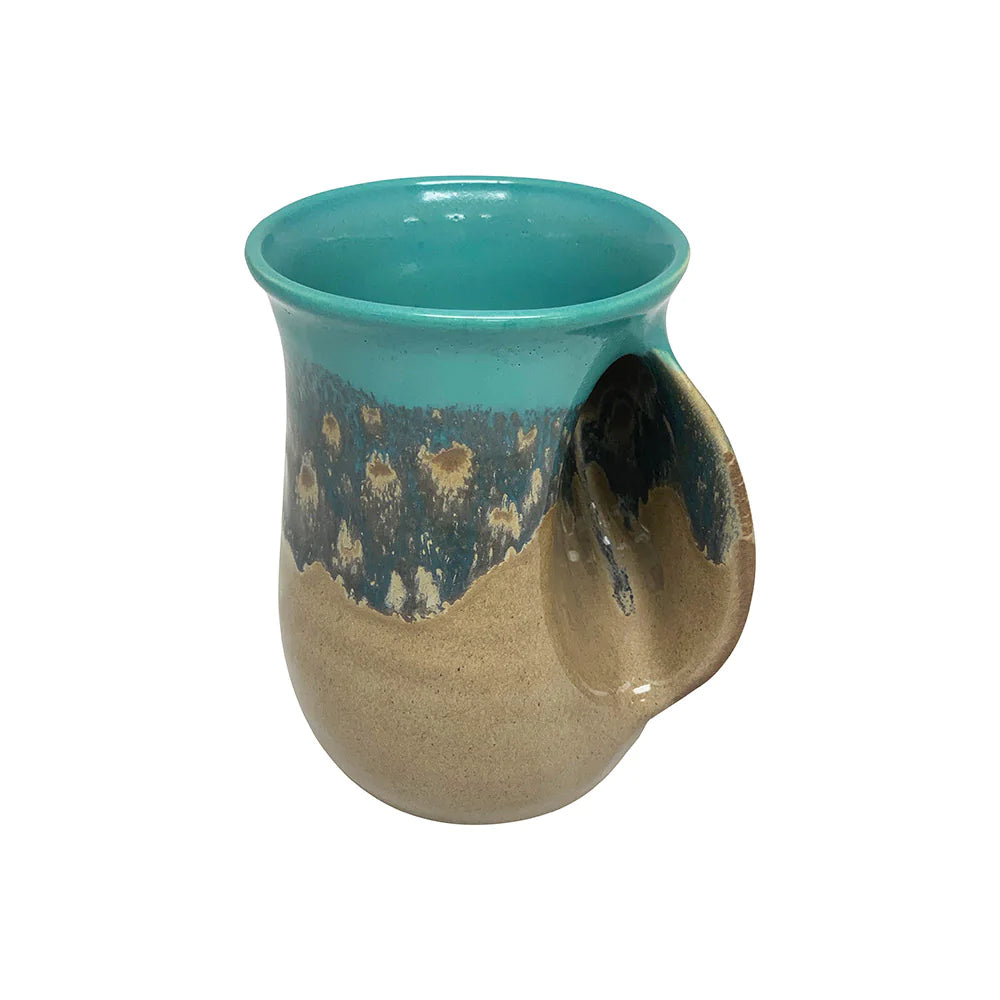 Clay in Motion Handwarmer Mug for Right Handed - Island Oasis Style #19IO | Perfect for Coffee, Tea & Hot Drinks at Home, Office or Outdoor Activities