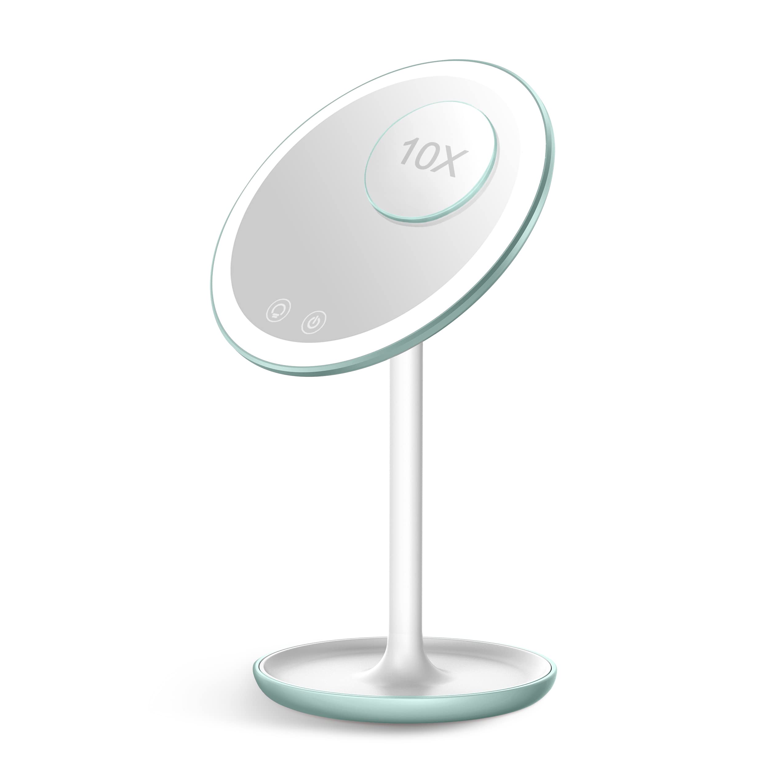LED Makeup Mirror with Lights & 10X Magnification - Adjustable Brightness Touch Control Vanity Mirror with Stand, USB Charging, for Home, Bathroom, Dressing Table & Travel Use
