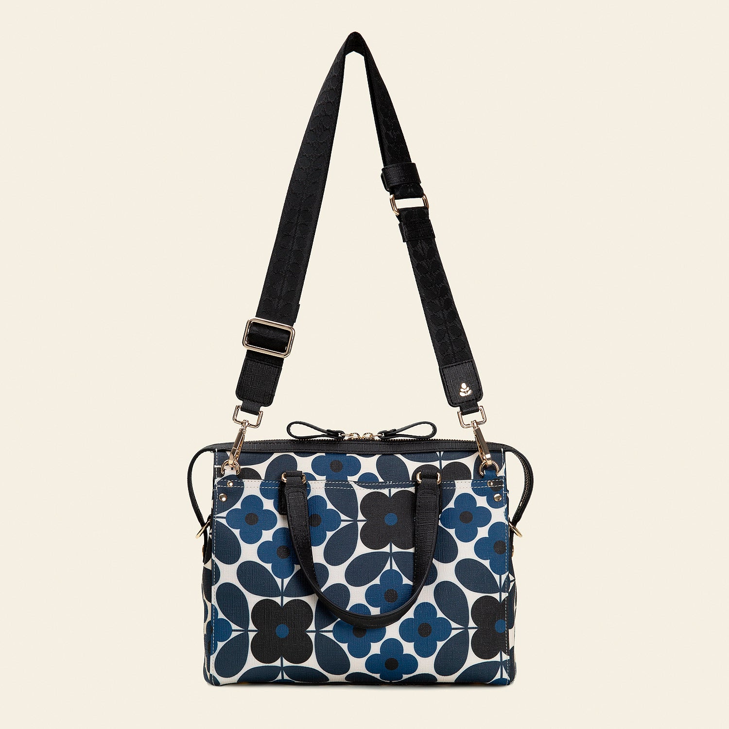 Fletcher Women's Handbag - Navy Blue Floral Tile Pattern Crossbody Purse for Work, Travel & Everyday Use
