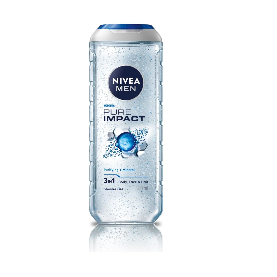 NIVEA MEN Pure Impact Shower Gel 500ml - 3-in-1 Hair Face & Body Wash for Men - Refreshing Daily Shower Gel for Gym, Travel & Active Lifestyle