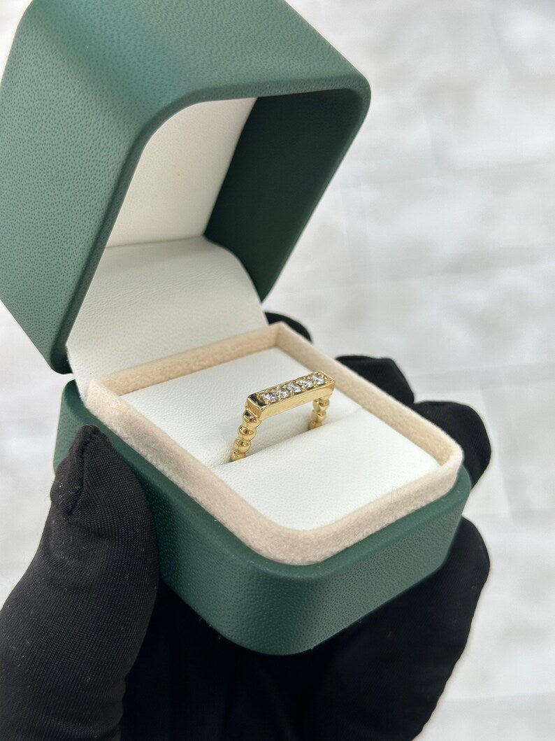 0.25tcw Bead Shank Natural Brilliant Round Cut Diamond Bar Unisex Stacking Band Ring in 14K Gold - Perfect for Everyday Wear, Anniversary Gifts & Wedding Stack Rings