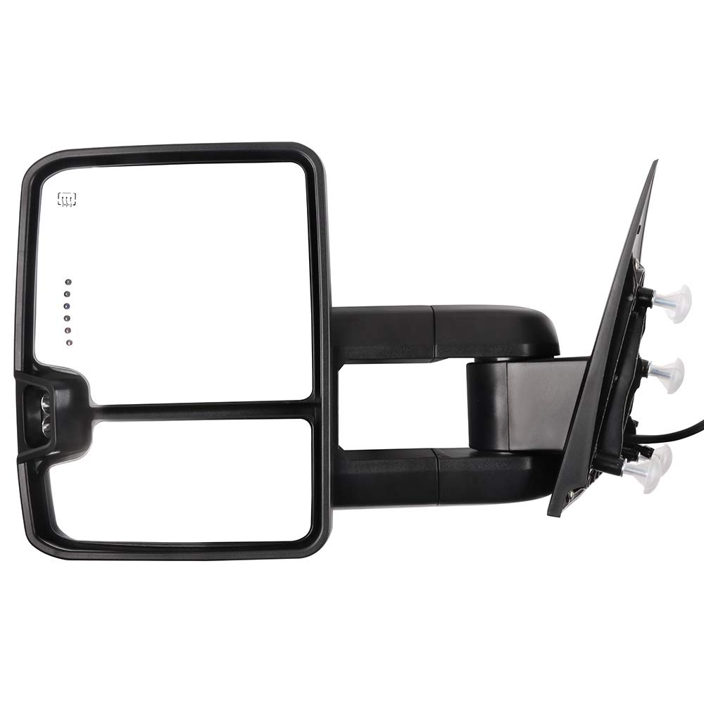 CCiyu Chrome Power-Adjusted Heated Towing Mirrors with LED Turn Signal & Puddle Light - Compatible with 2015-2019 GMC Sierra 2500/3500 Pickup (LH Left & RH Right) - Perfect for Enhanced Visibility & Safety During Towing, Night Driving & Off-Road Adventures