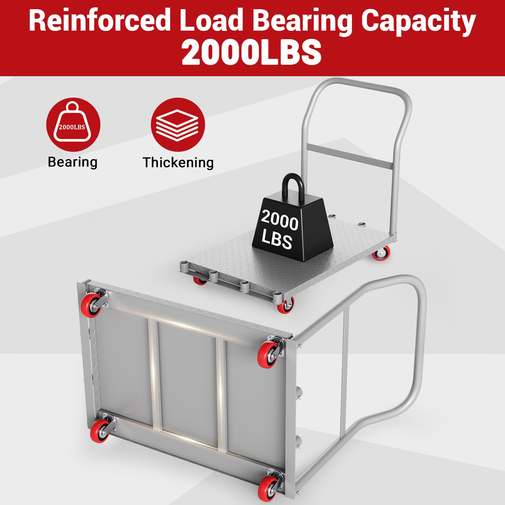 GARVEE 2-in-1 Heavy Duty Steel Panel Truck Cart - 2000 lbs Capacity Platform Cart with Swivel Casters & 4 Side Handrails - Flat Bed Utility Cart for Garage, Home, Warehouse, Construction Site - Perfect for Moving Lumber, Drywall, and Heavy Equipment