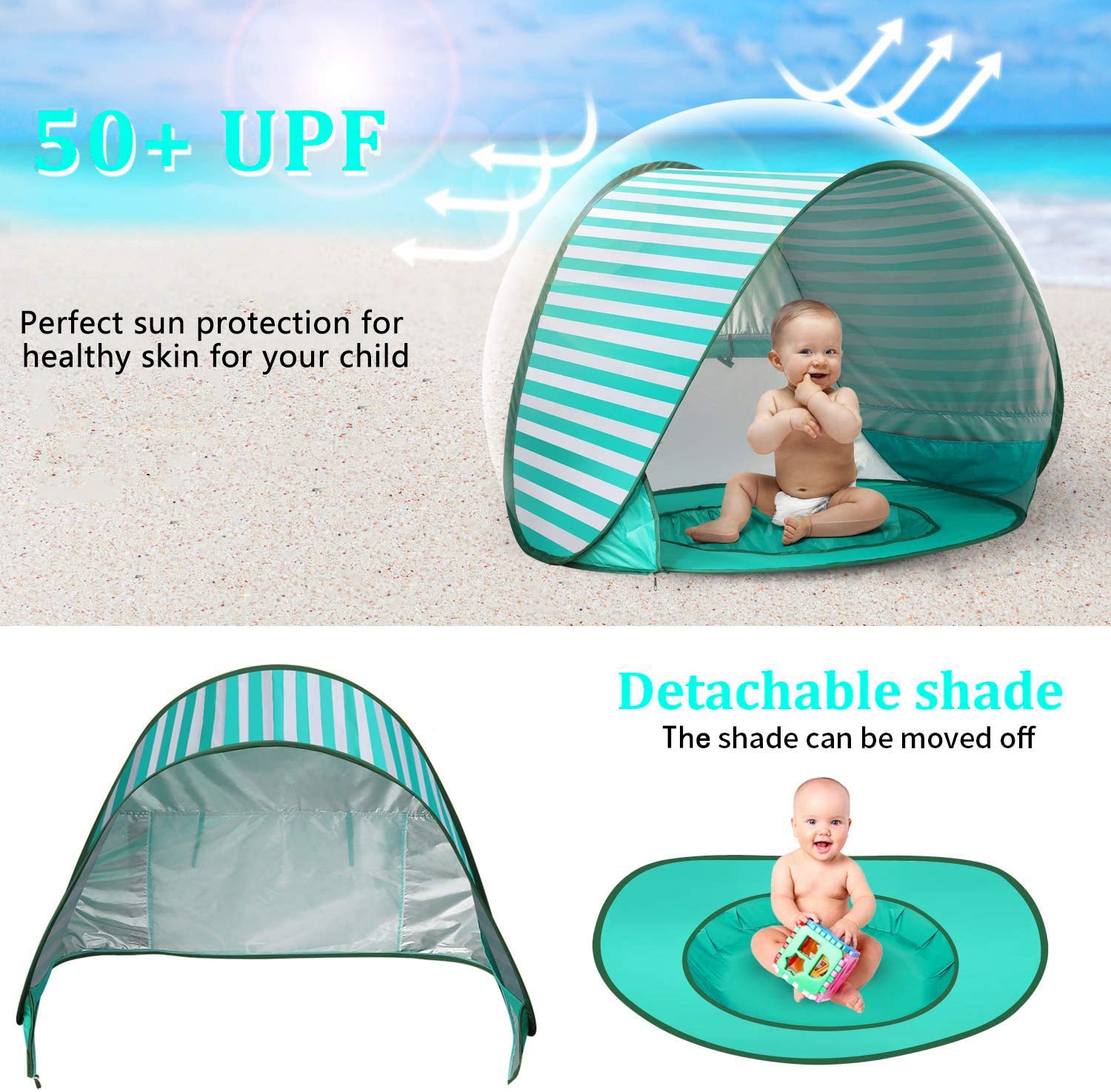 Baby Beach Tent with Pool - UPF 50+ Sun Shelter for Infants & Kids 0-3 Years, Portable Outdoor Shade Tent with Mini Pool for Beach, Park, Backyard & Travel
