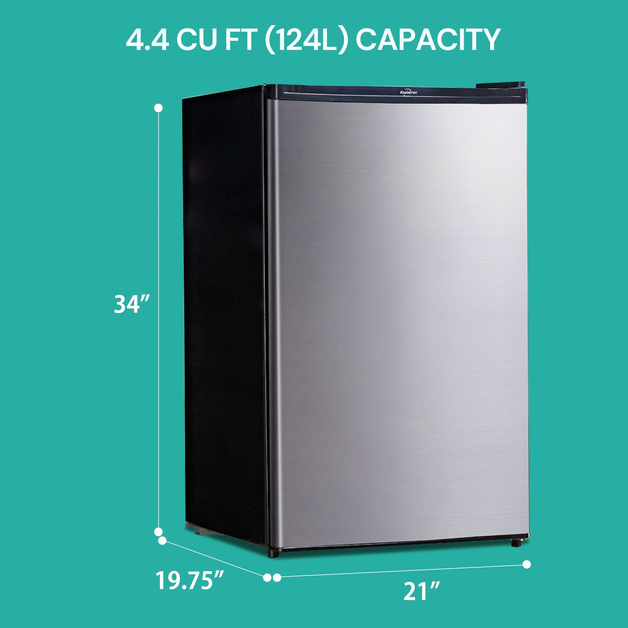 Koolatron 4.4 cu ft Stainless Steel Compact Refrigerator with Freezer - Silver & Black Mini Fridge for Home, Office, Dorm | Energy Efficient, Removable Shelves, Flat Back Design | Perfect for Beverages, Beer, Snacks, Frozen Meals | Great for Small Spaces, Home Bar, Game Room, or RV