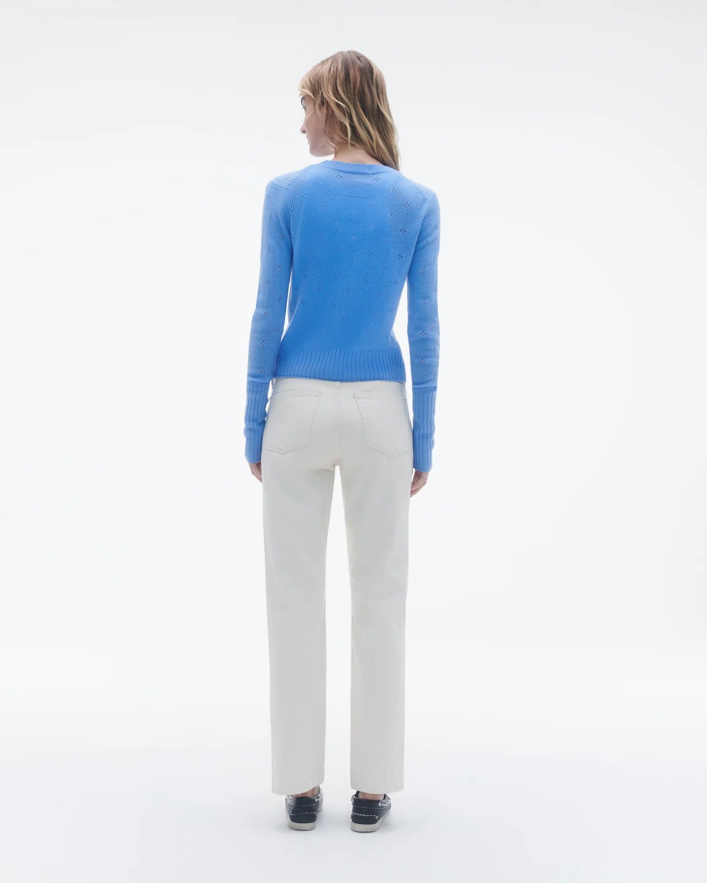 Guest In Residence Shrunken Pointelle Crew Sweater - Women's Casual Knit Pullover for Fall & Winter | Perfect for Office, Coffee Dates & Weekend Outings