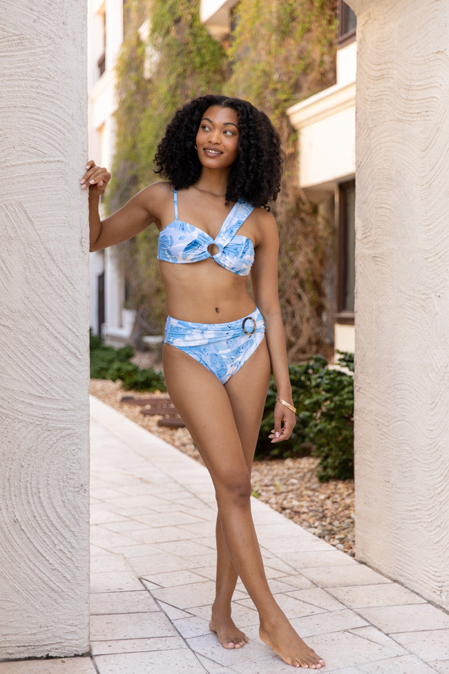 Stylish Blue Printed Asymmetrical Bandeau Bikini Top for Women - Perfect for Beach Vacations, Pool Parties & Summer Getaways