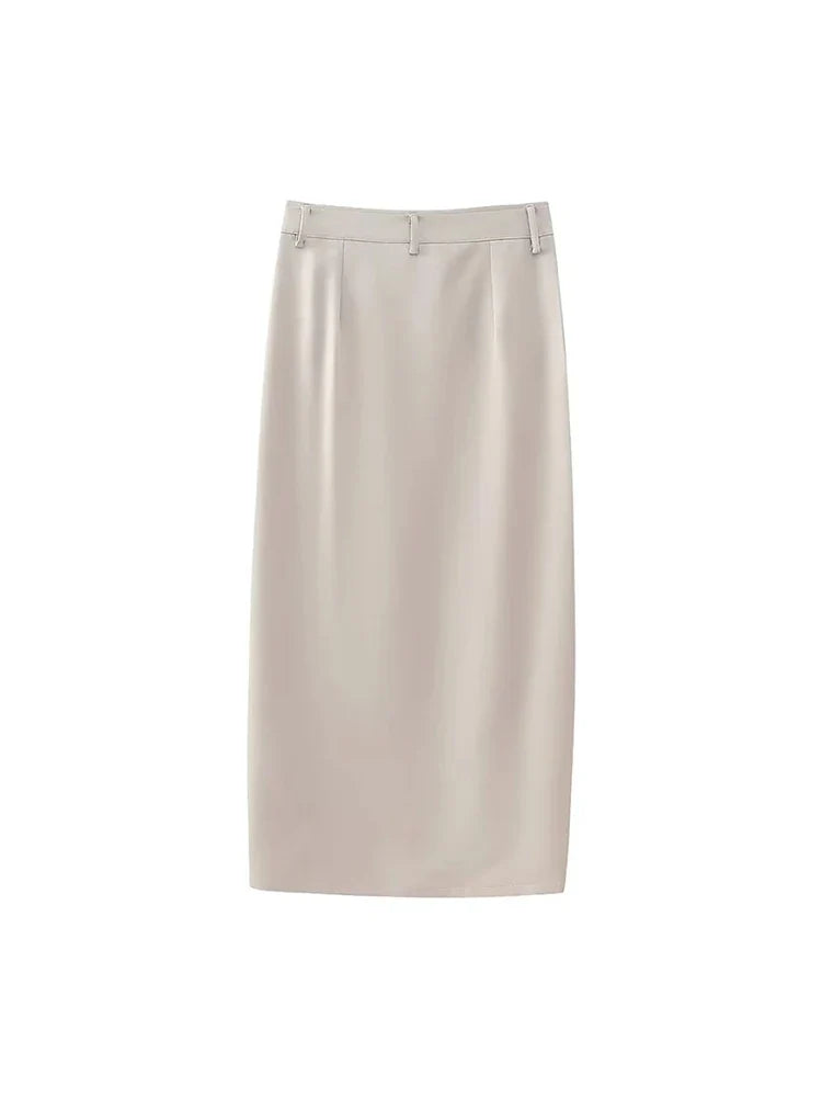 Women's High Waist Solid Summer Long Skirt with Side Slit - Casual Straight Slim Skirt with Two Pockets - Spring Fashion for Office, Dating & Vacation