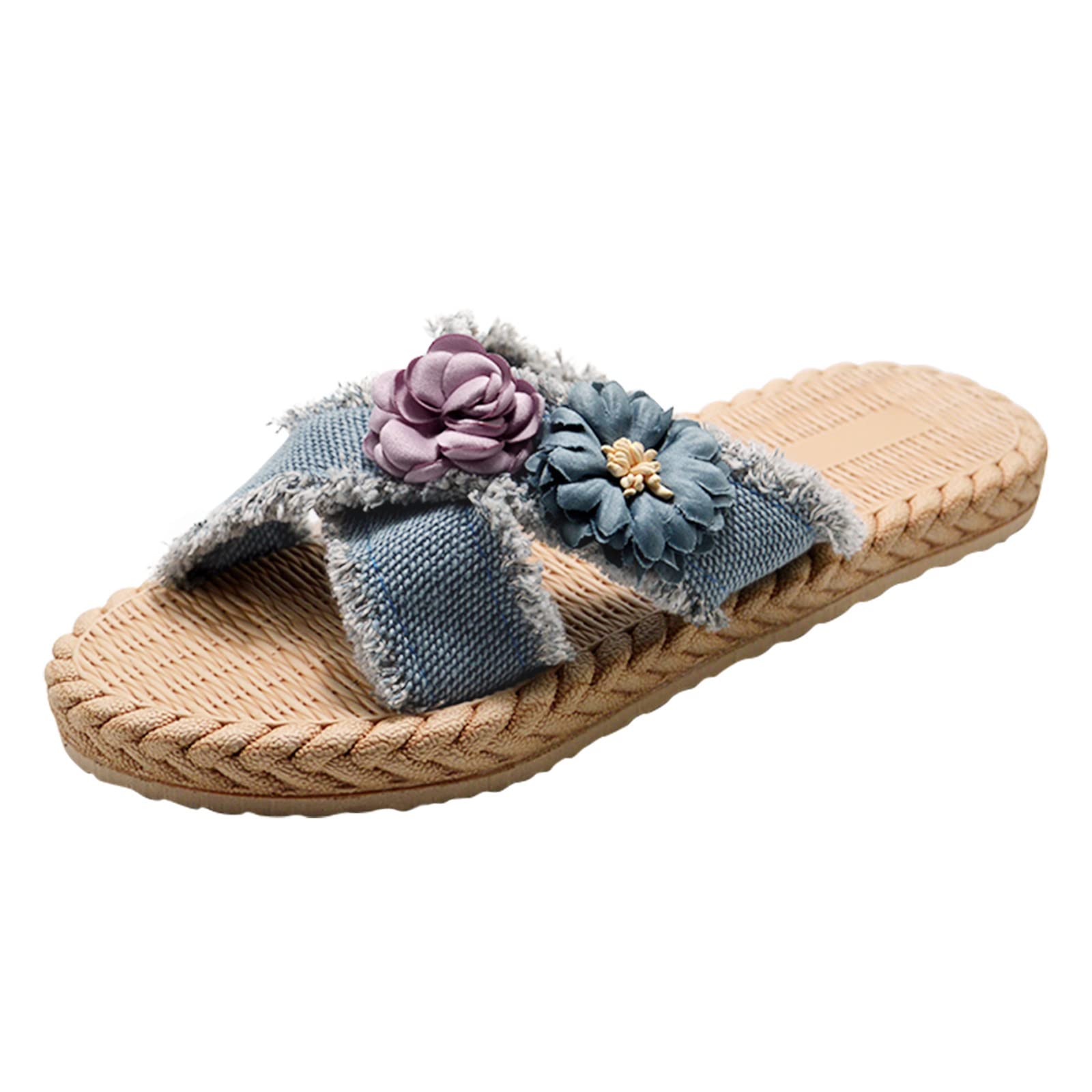 **Women's Thick Black Sandals - Low Heel Breathable Summer Sandals for Beach, Walking & Photography | Stylish Cross Linen Flat Denim Fashion Sandals**    *(Perfect for beach vacations, casual outings, and stylish photoshoots!)*