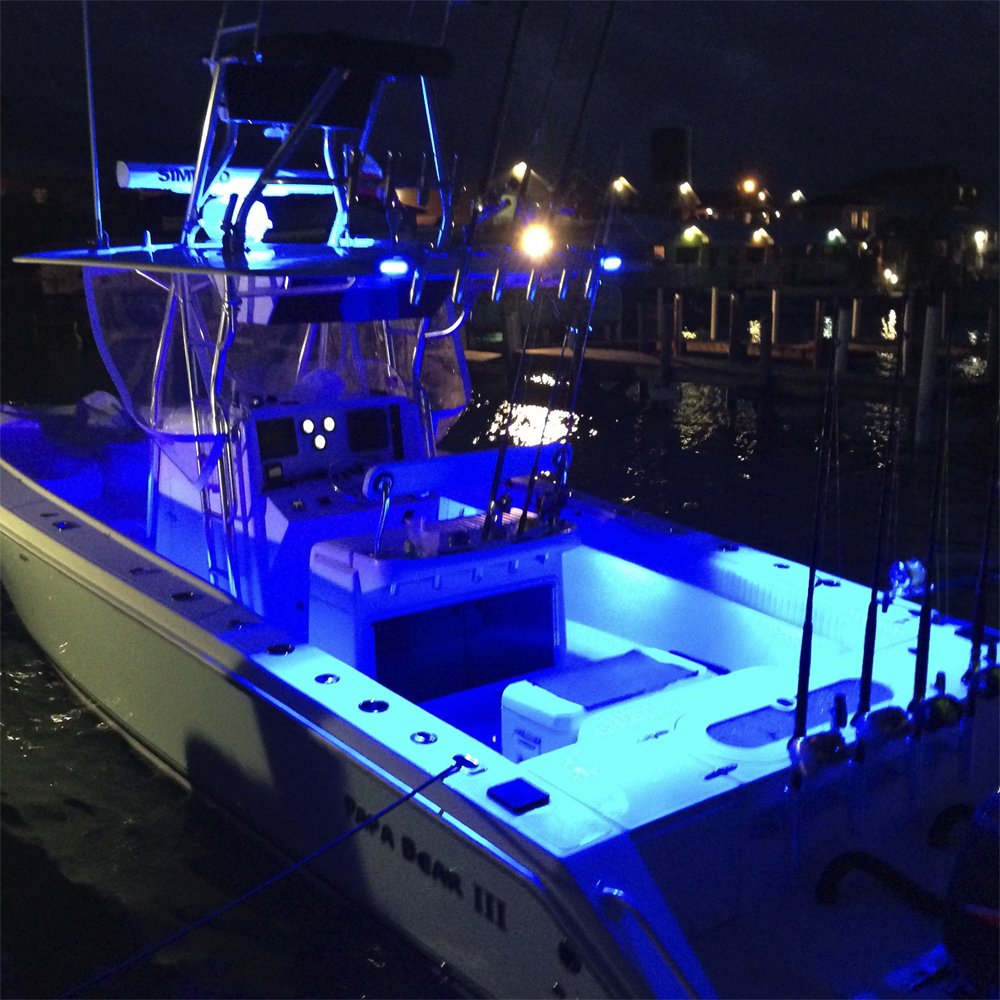 Lumitec Caprera2 LED Spreader and Deck Flood Lights - White & Blue Dual Color Marine Lighting for Boats with Bracket Mount | Perfect for Night Fishing, Deck Illumination, and Water Safety