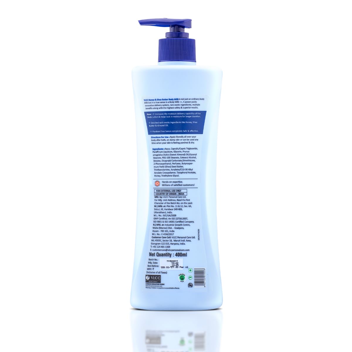 VLCC Honey and Shea Butter Body Milk - 400ml | Hydrating & Nourishing Body Lotion for Dry Skin | Paraben-Free, Wrinkle-Reducing Moisturizer | Smooths & Softens Skin with Long-Lasting Hydration | Perfect for Daily Skincare Routine & Post-Shower Moisturizing