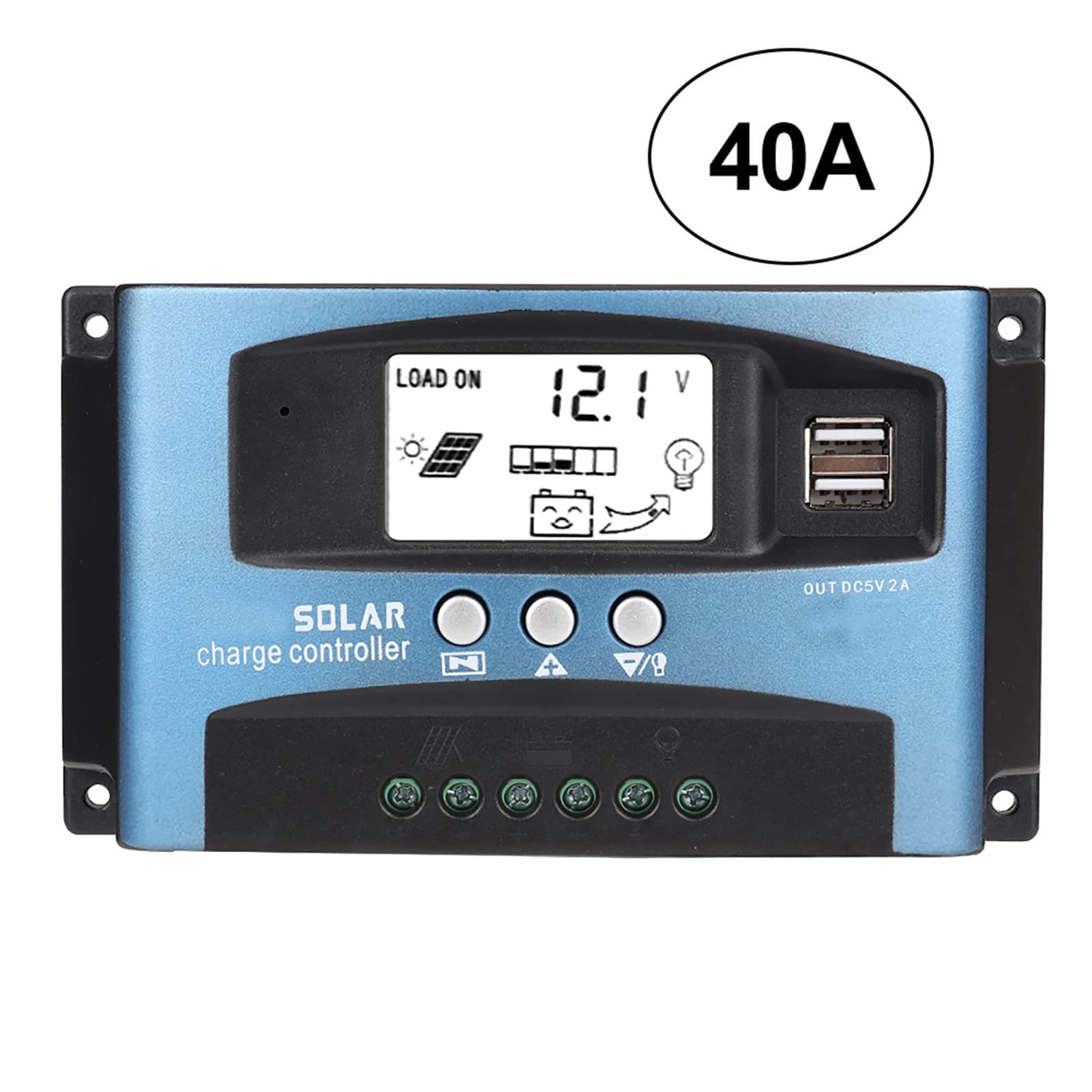 40A MPPT Solar Charge Controller with LCD Display - 12V/24V/36V/48V Auto-Switching & Dual USB Ports - Efficient Solar Panel Regulator for RV, Boat, Off-Grid and Home Solar Systems