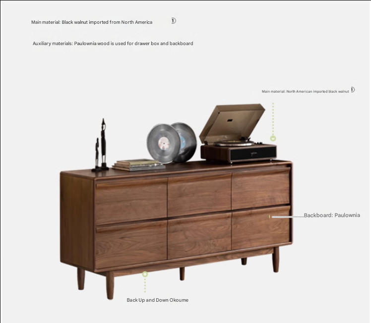 Solid Black Walnut Wood Dresser - 6-Drawer Bedroom Storage Furniture for Master Bedroom, Guest Room & Nursery Organization