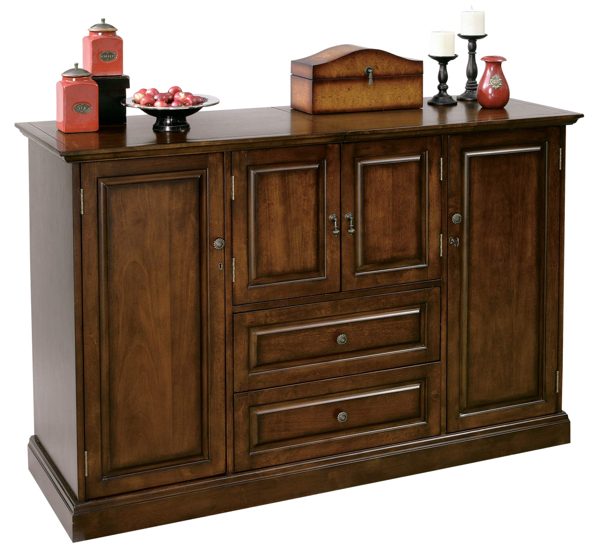 Howard Miller DEVINO II Wine & BAR C Wine Bar and Console - Cherry Bordeaux Finish (695081) | Elegant Home Bar Cabinet for Wine Storage & Entertaining