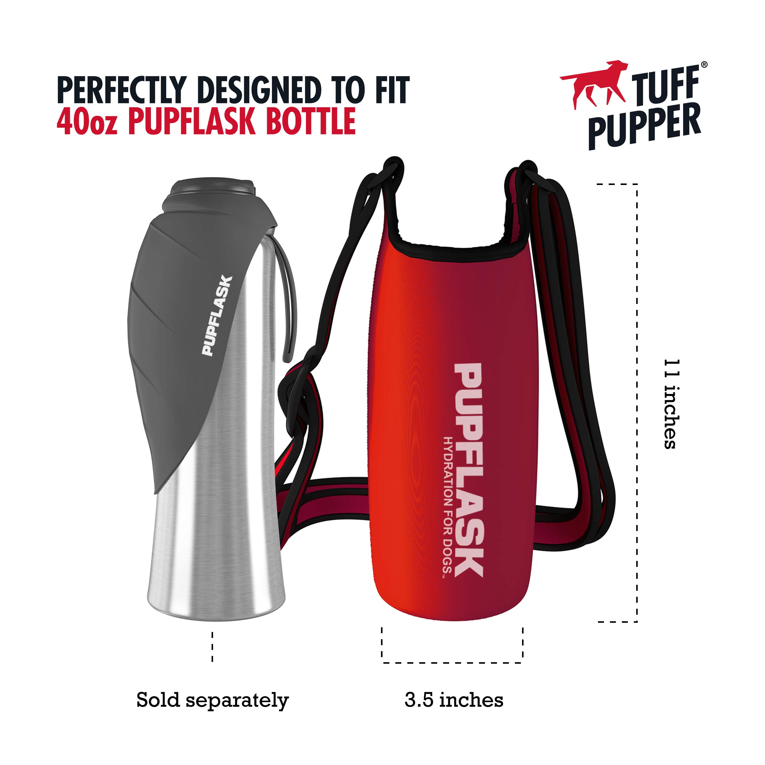 Tuff Pupper 40oz Dog Water Bottle Holder with PupFlask - Portable Pet Water Dispenser for Hiking, Walking & Outdoor Adventures (Red)