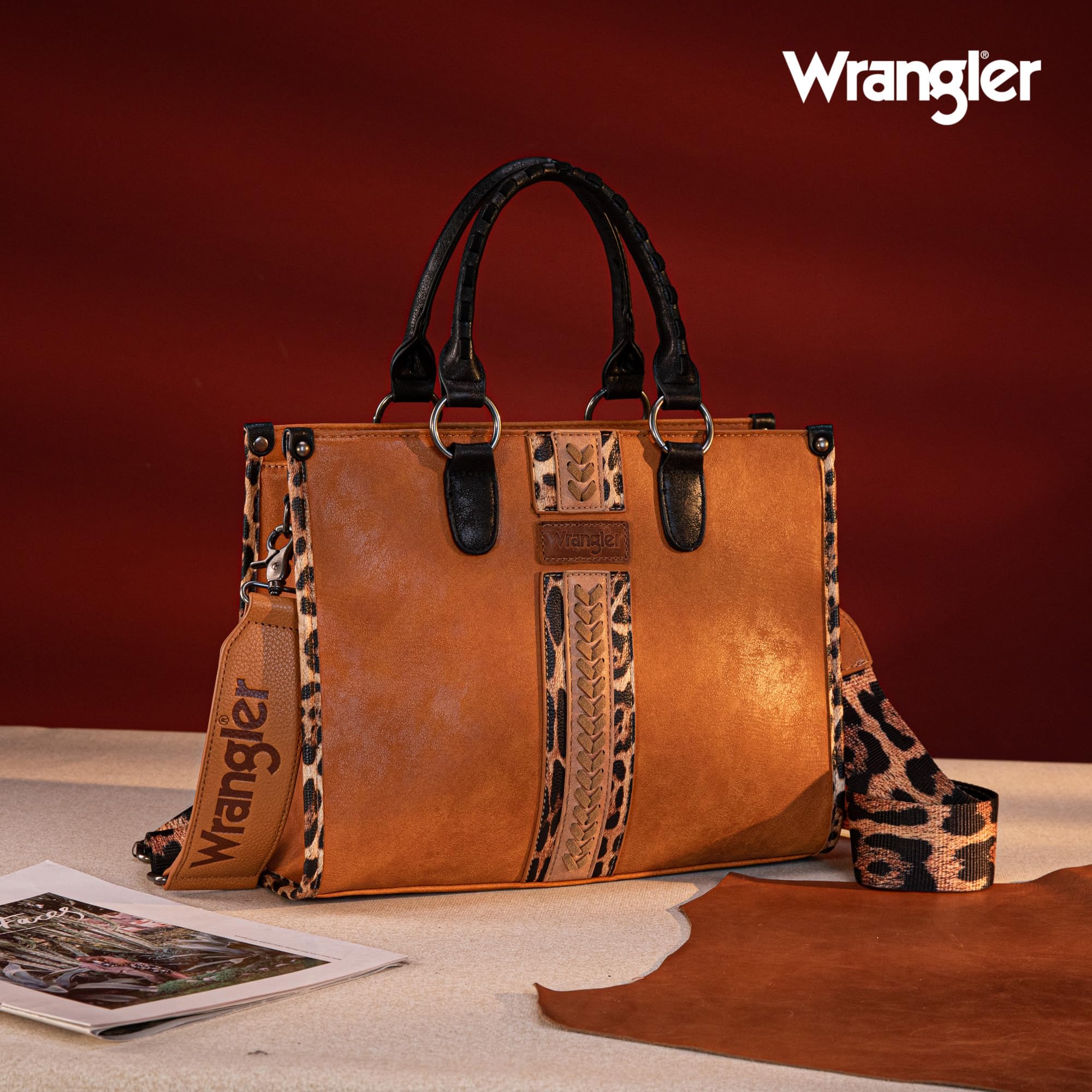 Wrangler Women's Leopard Print Woven Shoulder Purse Handbag - Stylish Crossbody Bag for Casual Outings, Travel & Everyday Use