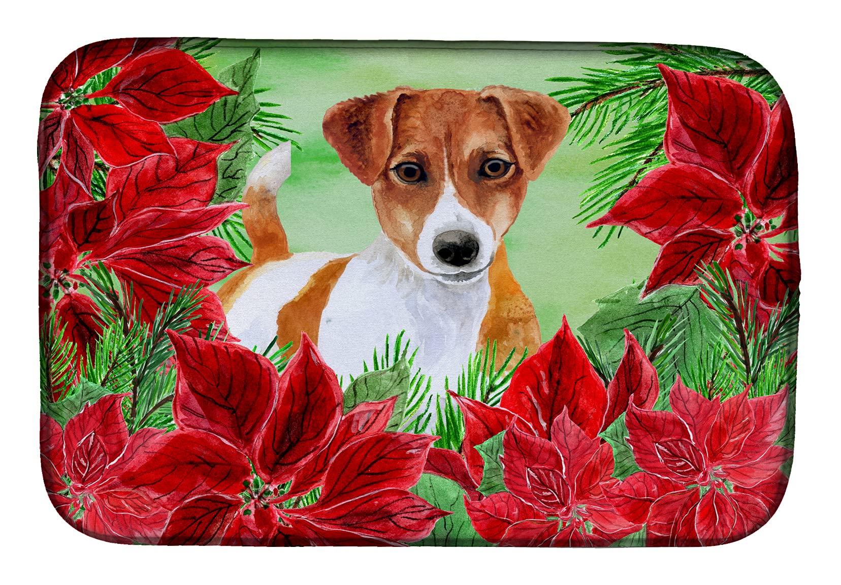 Jack Russell Terrier Dish Drying Mat - Absorbent Kitchen Counter Pad for Holiday Decor