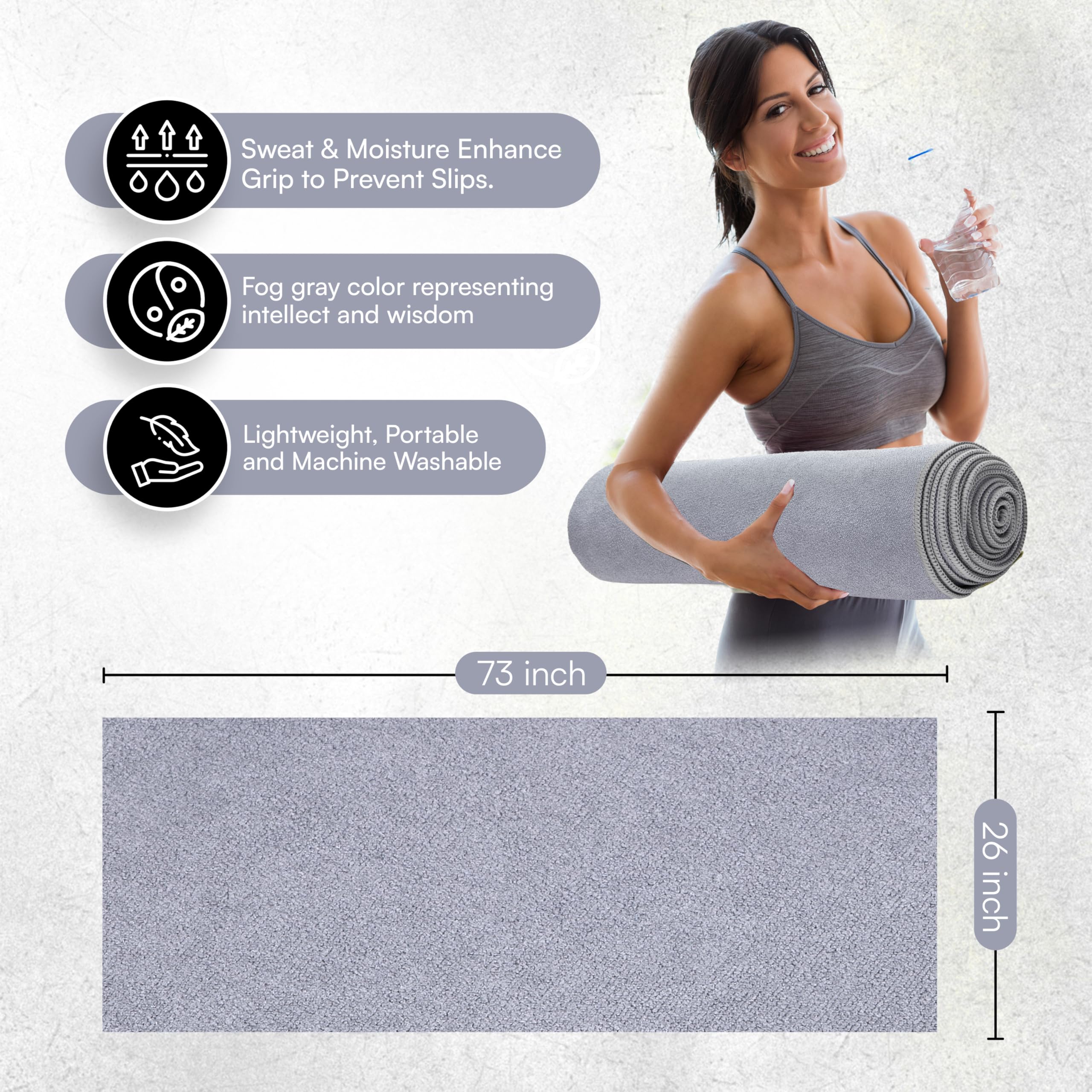 Premium Double-Sided Microfiber Yoga Towel - Non-Slip, Sweat Absorbent for Hot Yoga & Bikram - Lightweight & Quick-Drying Pilates Mat Cover - 73