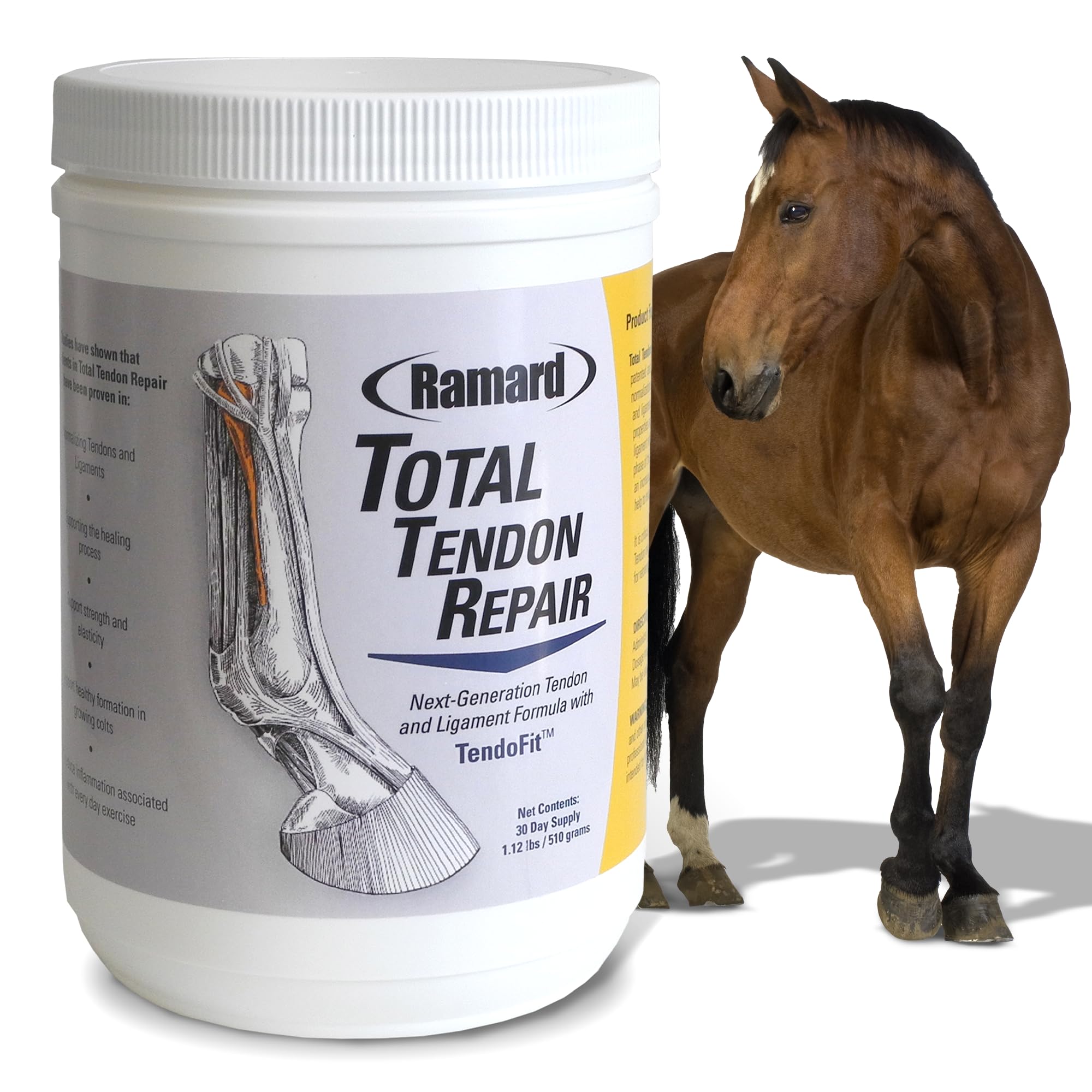 Total Tendon Repair Powder Supplement for Horses – Advanced Formula with Vitamin C, Collagen & MSM for Joint, Ligament & Tendon Support – Promotes Elasticity & Strength – 30 Day Supply – Ideal for Performance Horses & Recovery