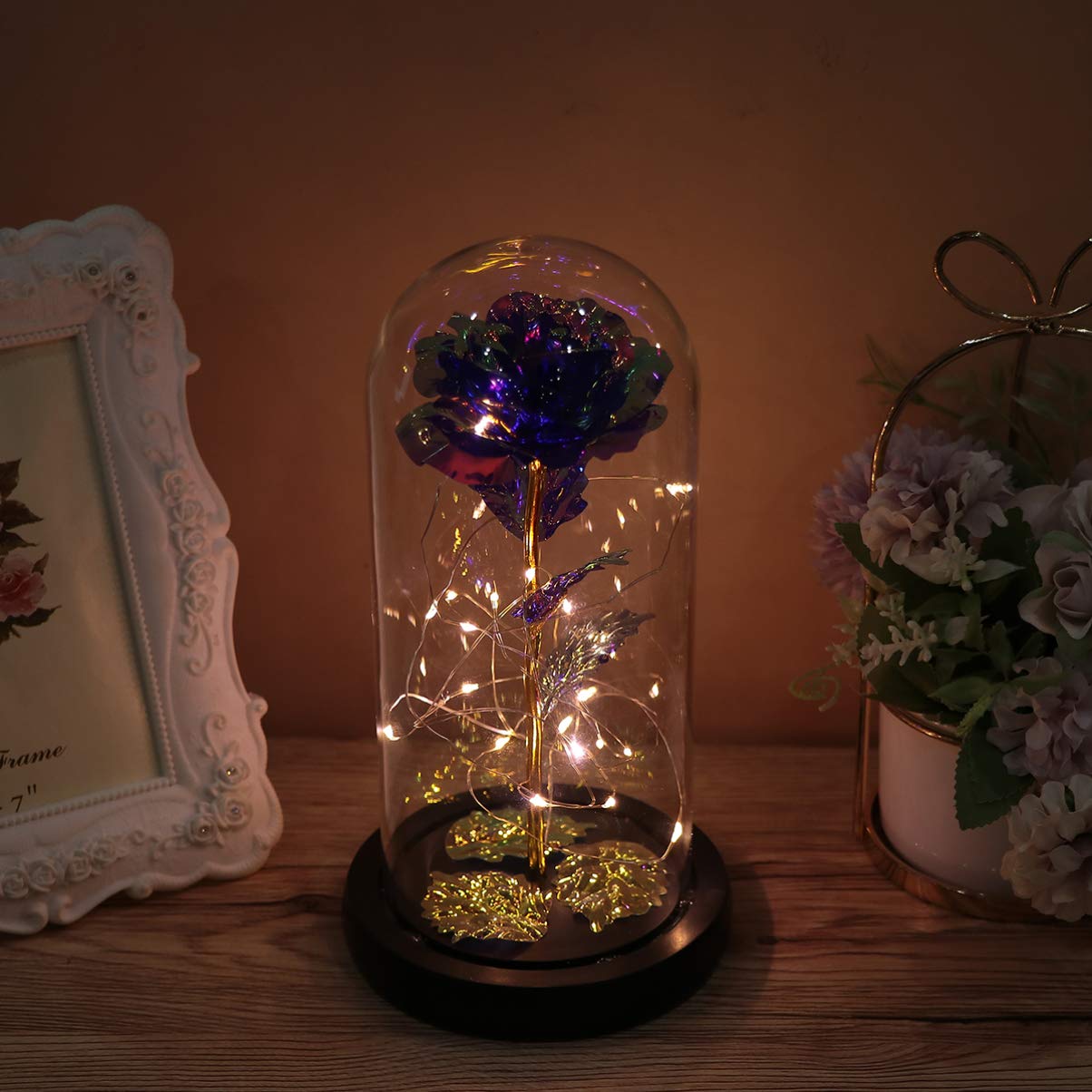 Garneck 1pc Glass Rose Night Light - Artificial Rose Lamp with Glass Dome, Eternal Flower Light for Valentine's Day | Romantic Bedroom Decor, Wedding Centerpiece, Gift for Her