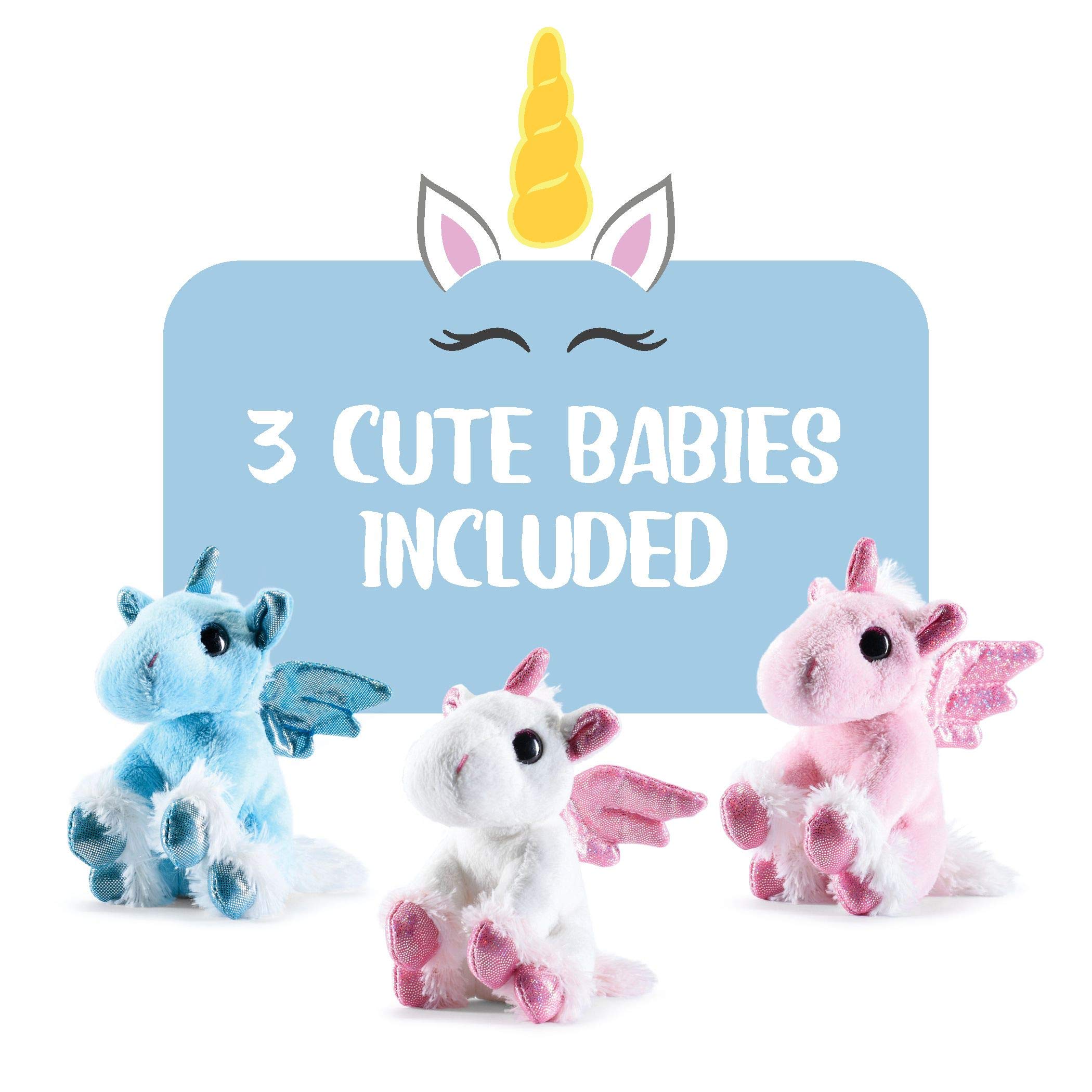PREXTEX Plush Unicorn with Zippered Pouch & 3 Baby Unicorns - Soft Stuffed Animal Playset for Kids | Perfect for Cuddling, Gift Giving & Imaginative Play