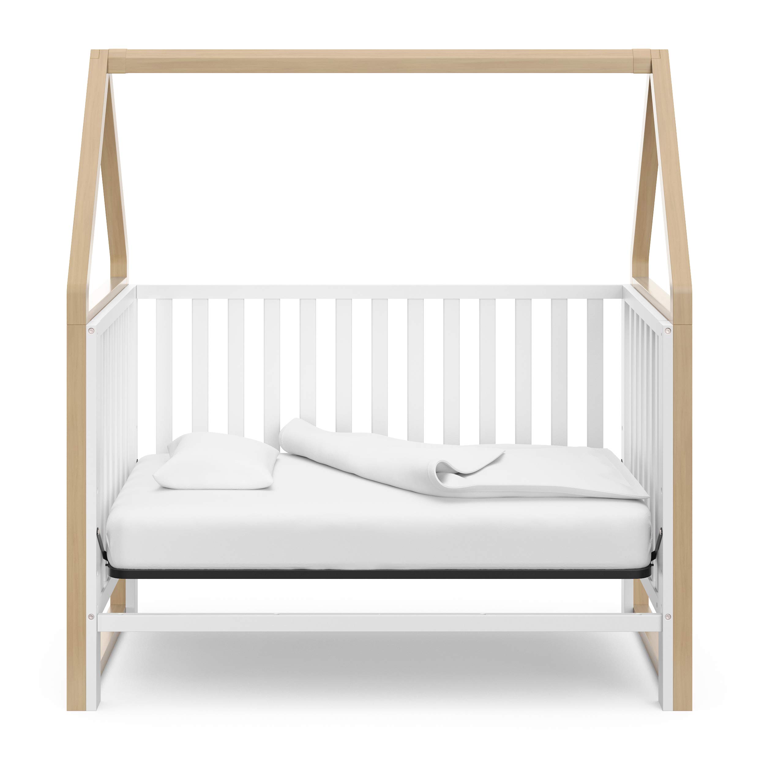 Storkcraft Orchard 5-in-1 Convertible Crib (White with Driftwood) – GREENGUARD Gold Certified Baby Crib | Converts to Toddler Bed, Daybed & Full Bed | Safe Nursery Furniture for Newborns & Toddlers | Perfect for Modern Nurseries & Small Bedrooms