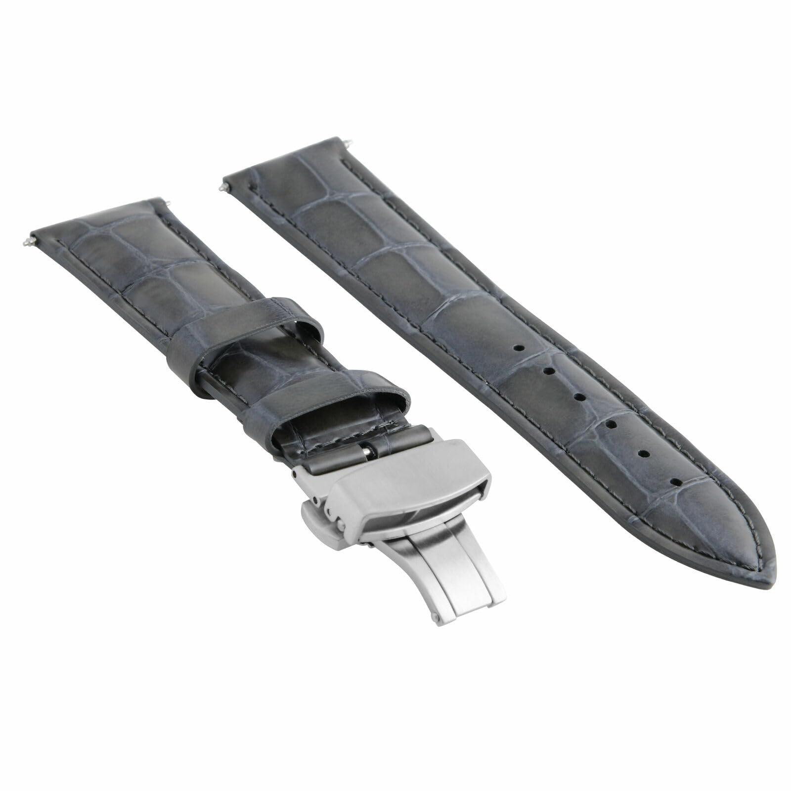 21mm Genuine Leather Watch Band Strap with Deployment Clasp - Gray Replacement Strap Compatible with Longines Watches | Premium Watch Accessories for Men & Women | Business, Casual & Formal Wear