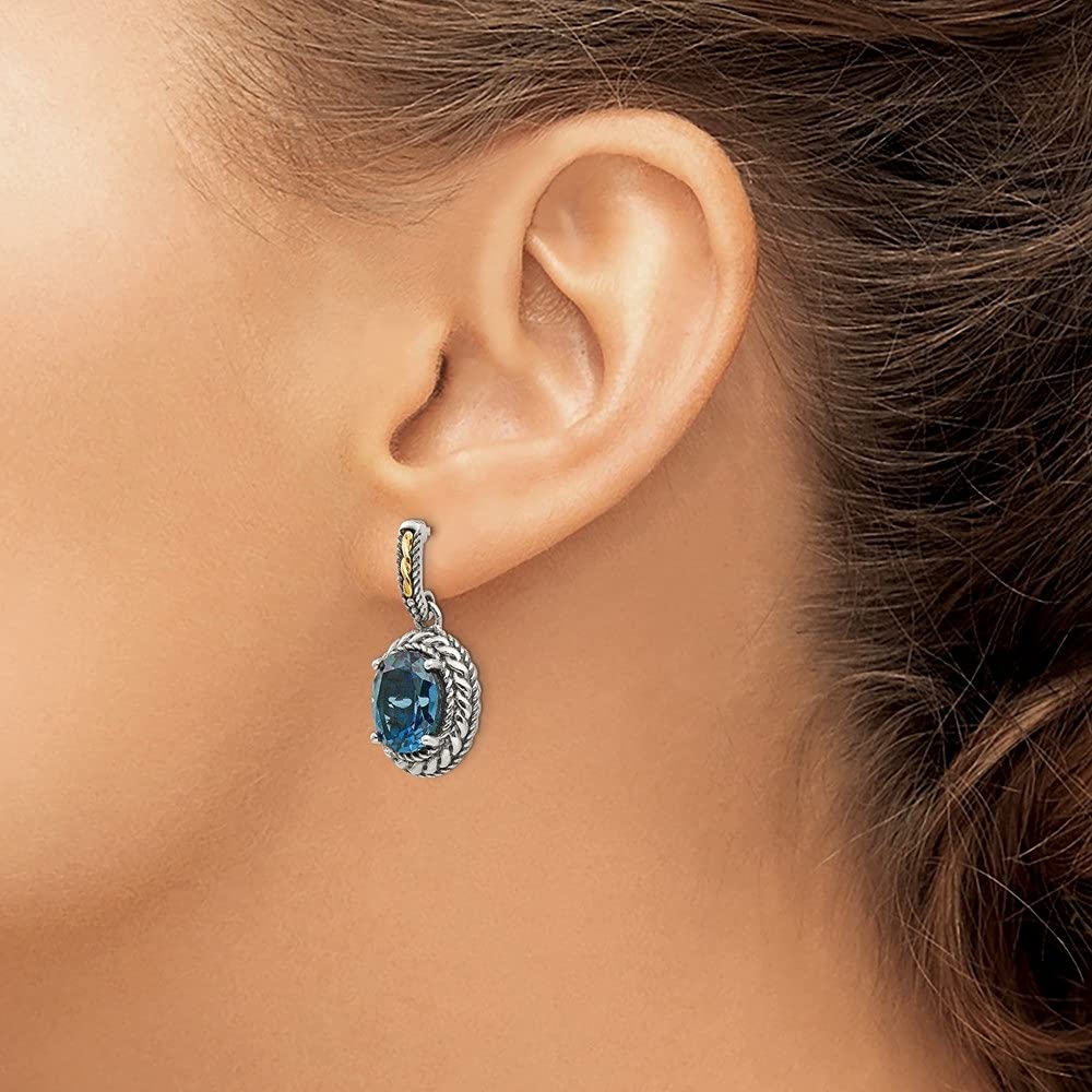 Diamond2Deal 925 Sterling Silver 14k White Gold London Blue Topaz Earrings for Women - 1.18 Inch Length, 0.59 Inch Width - Elegant Dangle Earrings for Wedding, Party & Special Occasions