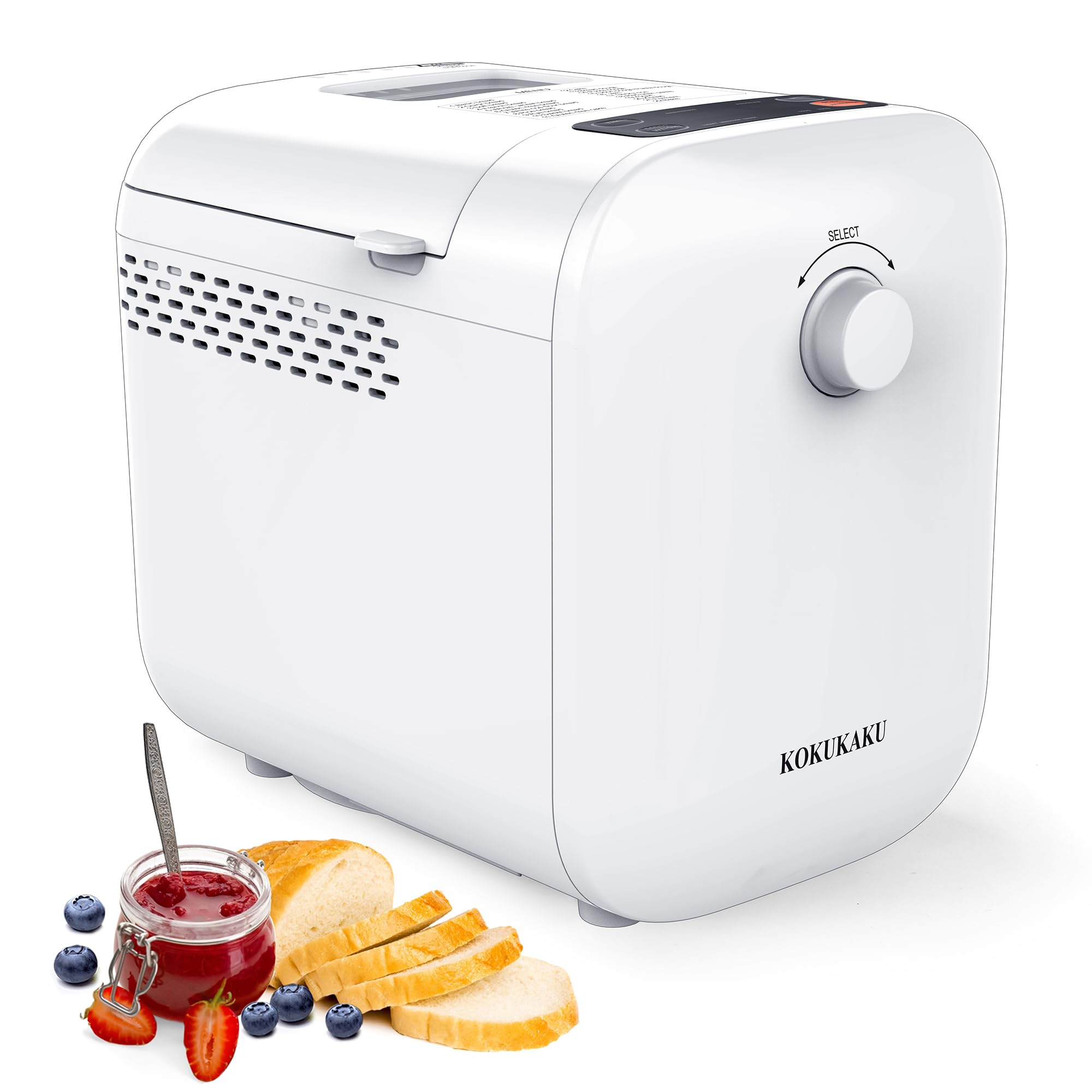 22-in-1 Compact Automatic Bread Maker Machine - 1LB/1.5LB Programmable 2 Loaf Sizes, 3 Crust Colors | Small Digital Home Bakery for Dough, Cake, Jam, Yogurt | Non-Stick Pan, White | Perfect for Small Kitchens, Breakfast & Healthy Homemade Baking