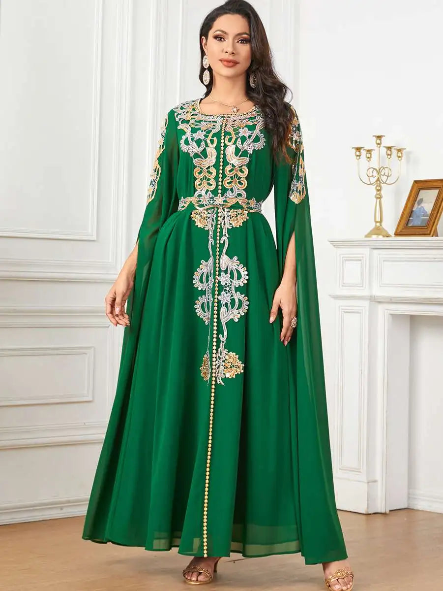 Elegant Arab Chiffon Kaftan Dress - Traditional Jalabiya for Women | Perfect for Eid Celebrations, Weddings & Special Occasions