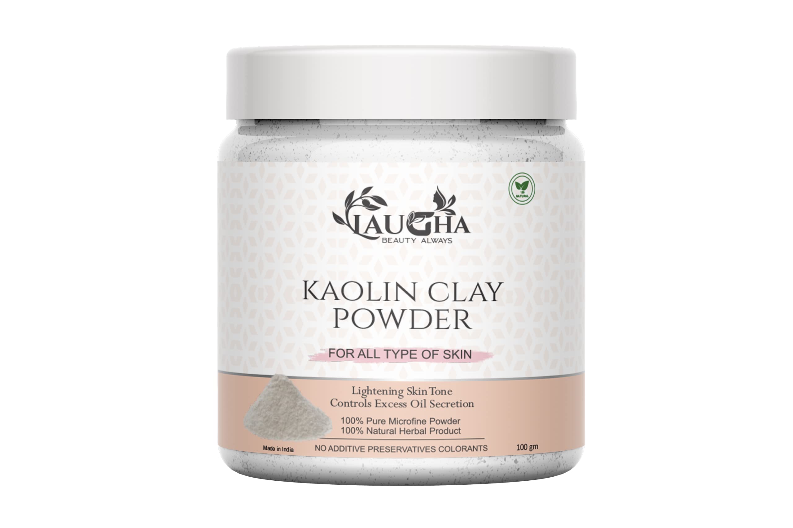 Laugha Kaolin Clay Powder for Skin Whitening & Brightening - 100gm Face Mask for Clear, Flawless Skin | Men & Women | Natural Skin Care | Perfect for Detox, Acne Treatment & Glowing Complexion