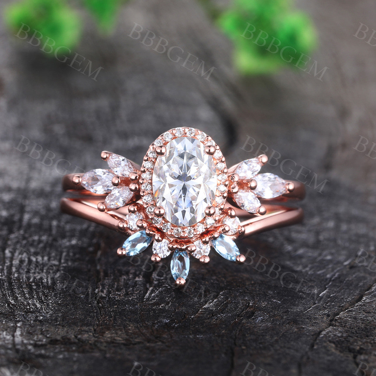 Vintage Oval Cut Moissanite Engagement Ring Set with Blue Topaz - Elegant Wedding Band for Women - Perfect for Proposals, Anniversaries & Special Occasions